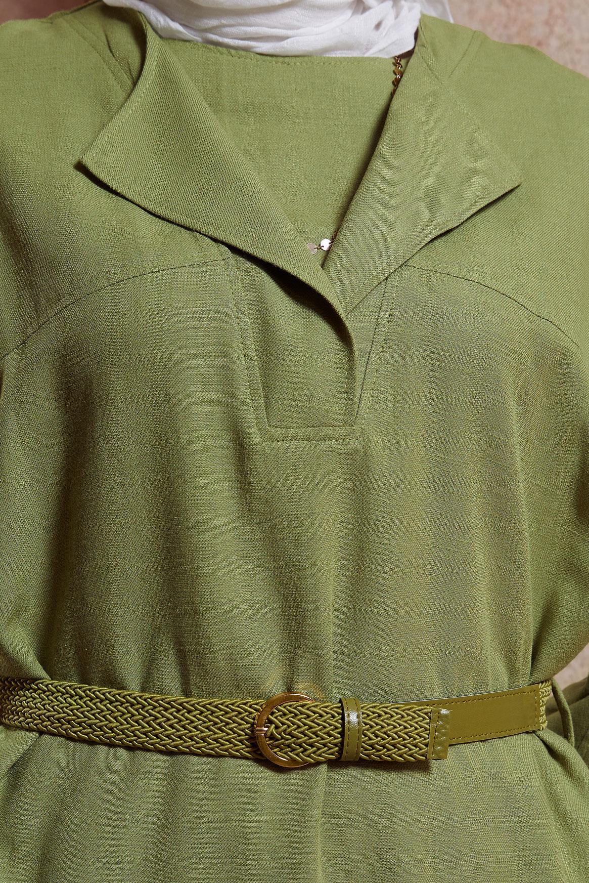 Tesettür giyim YEŞİL KEMERLİ PANTOLONLU TAKIM 44502