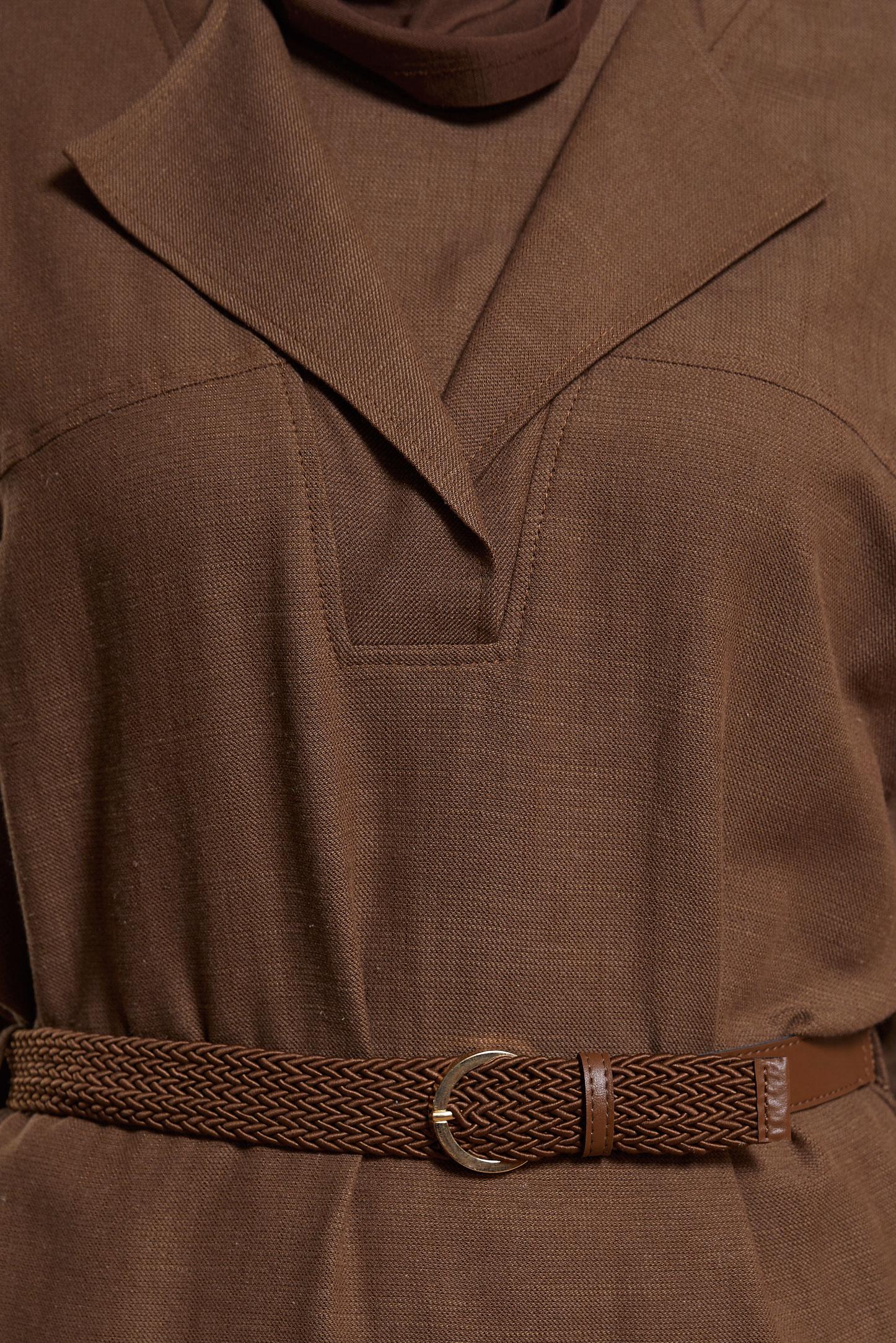 Tesettür giyim KAHVE KEMERLİ PANTOLONLU TAKIM 44502