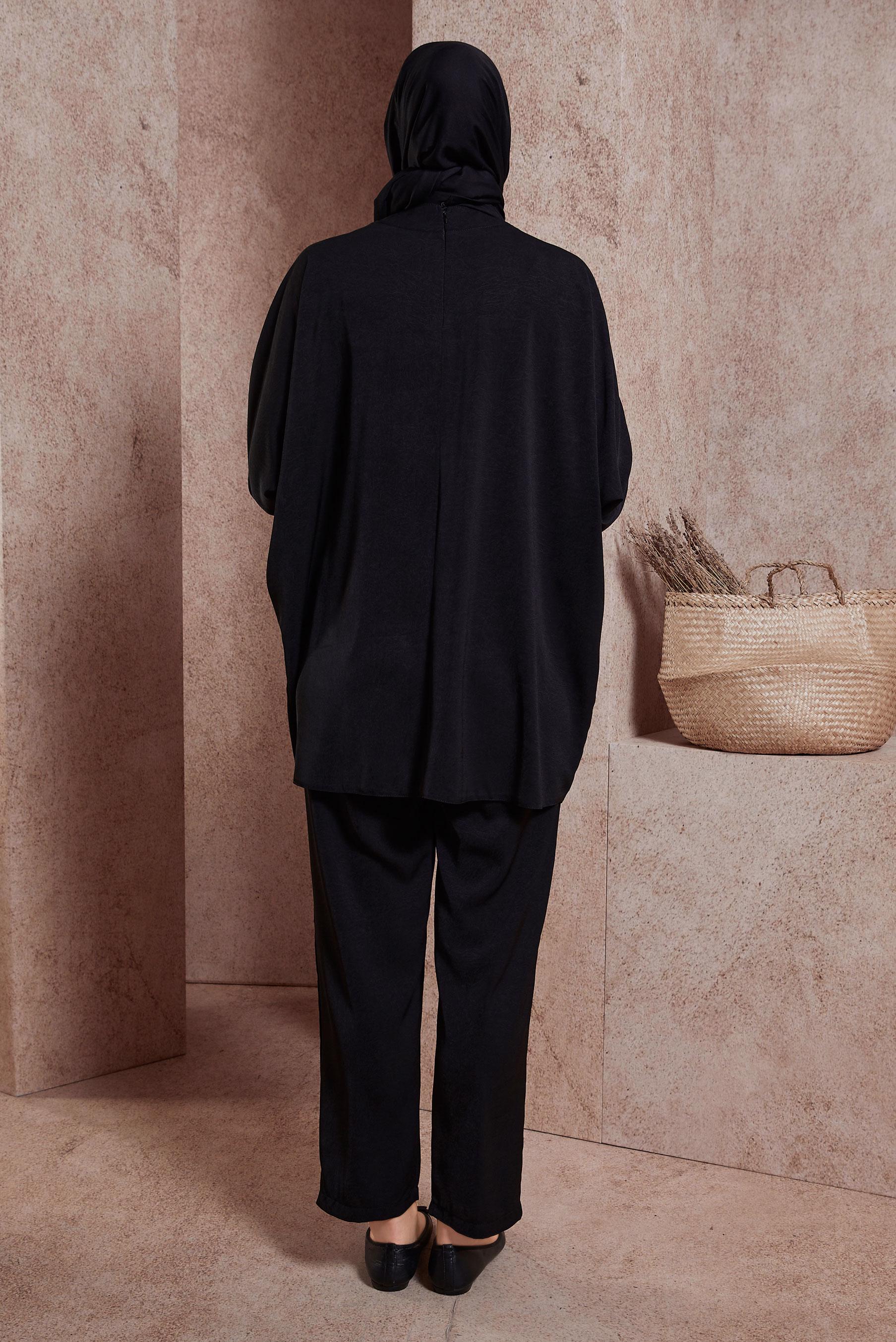 Tesettür giyim SİYAH YARASA KOL PANTOLONLU TAKIM 44529