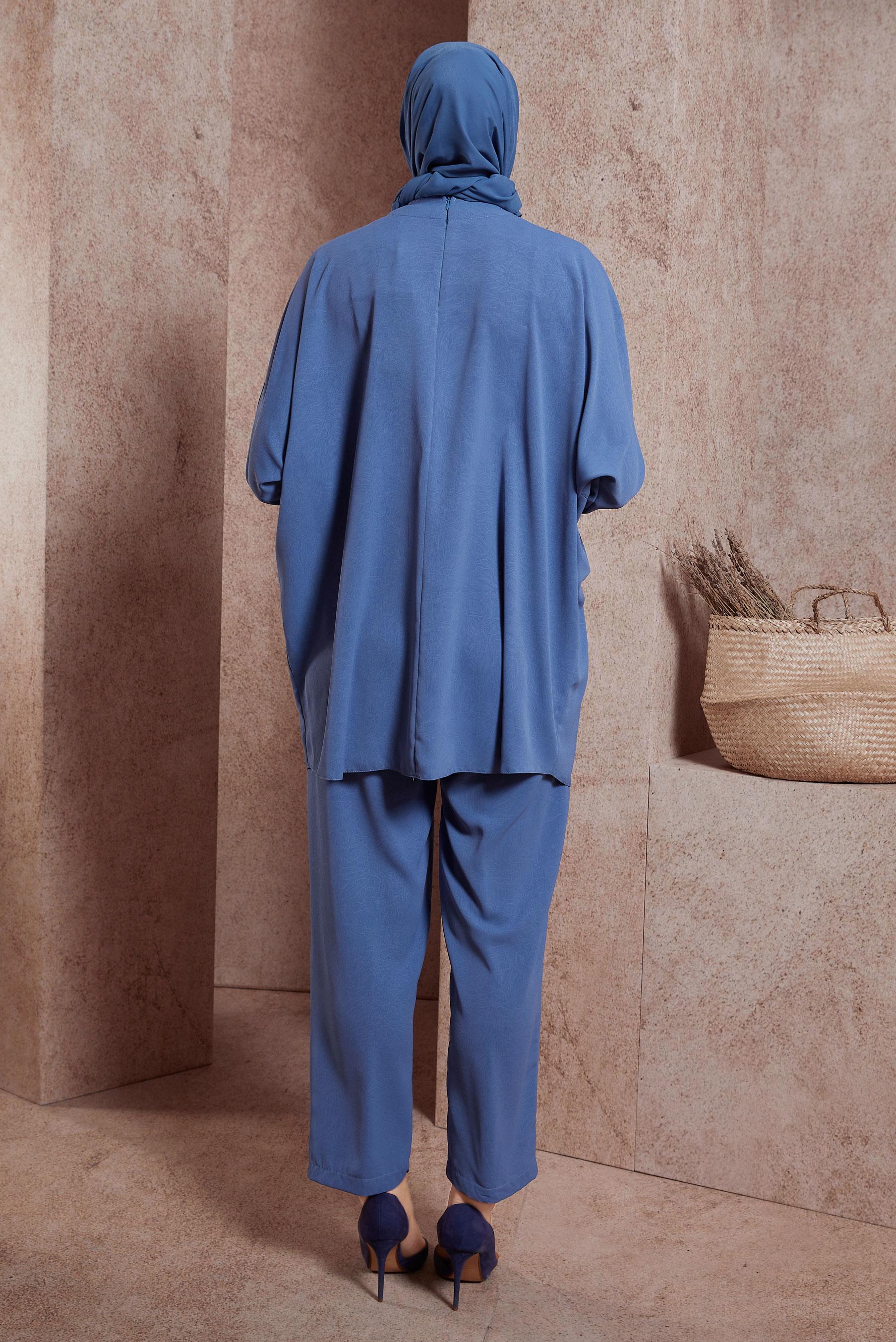 Hijab clothing NAVY BLUE BAT-WING SLEEVE PANTS SUIT 44529