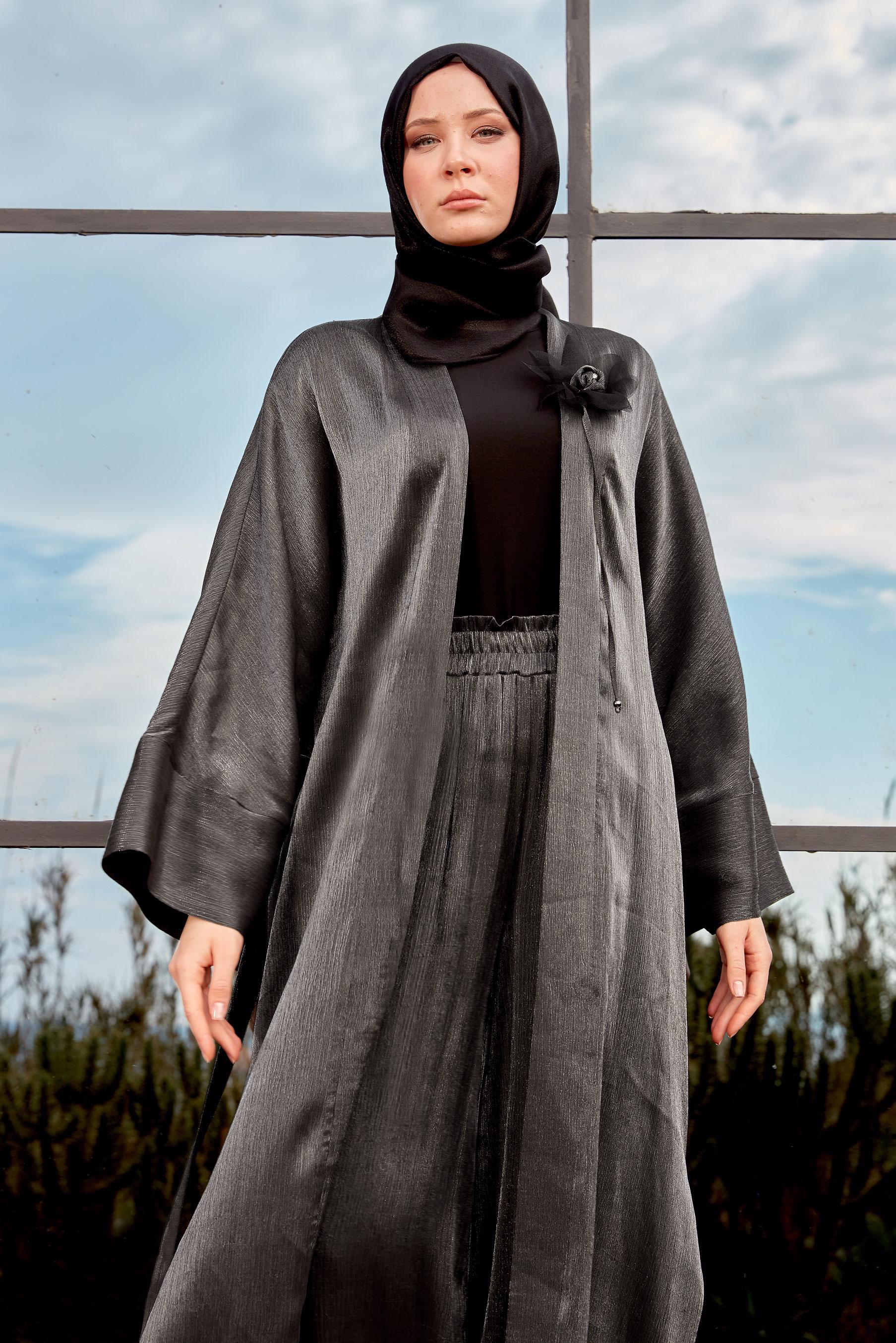 Tesettür giyim GRİ CEKETLİ PANTOLONLU TAKIM 44537  