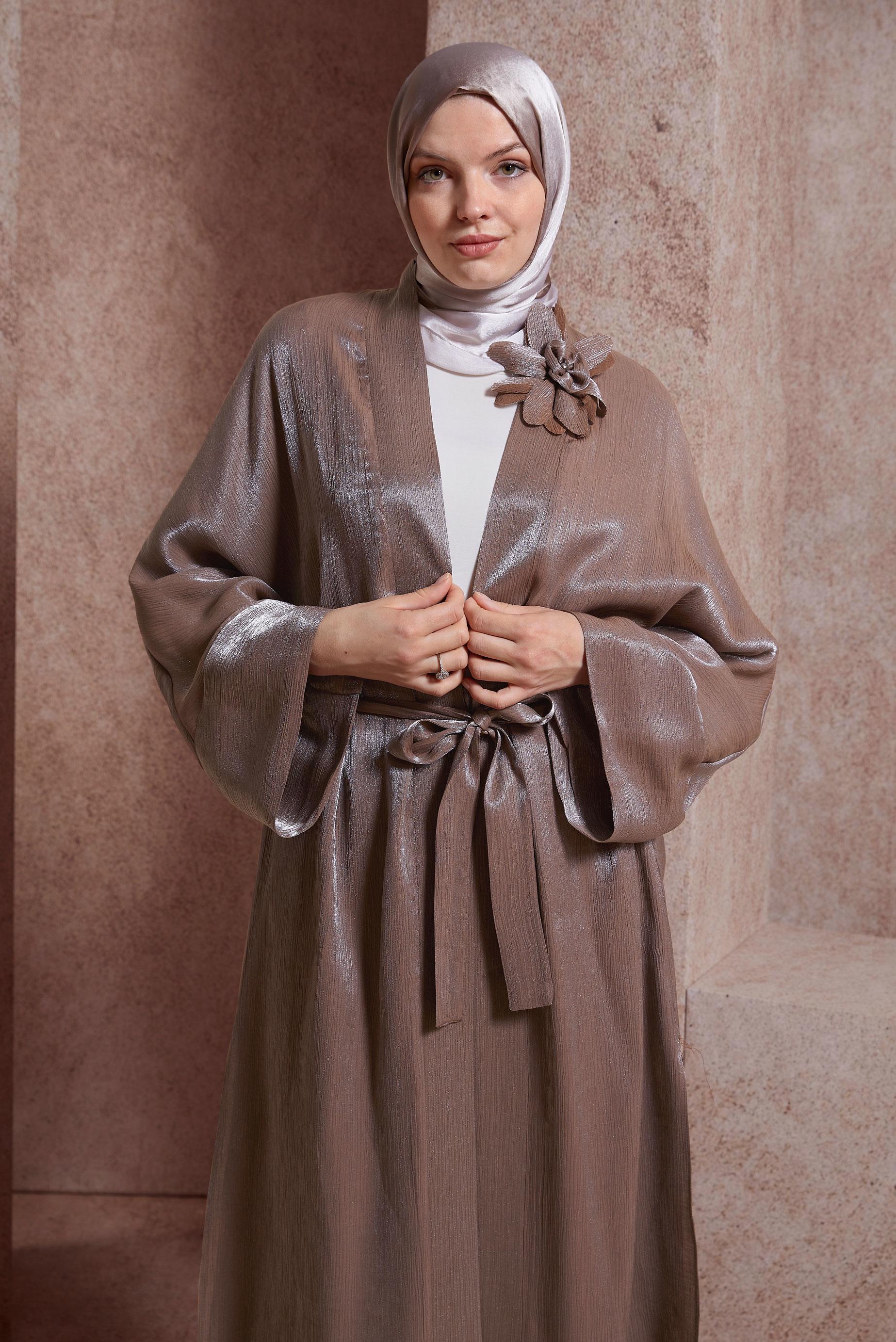 Tesettür giyim KAHVE CEKETLİ PANTOLONLU TAKIM 44537  
