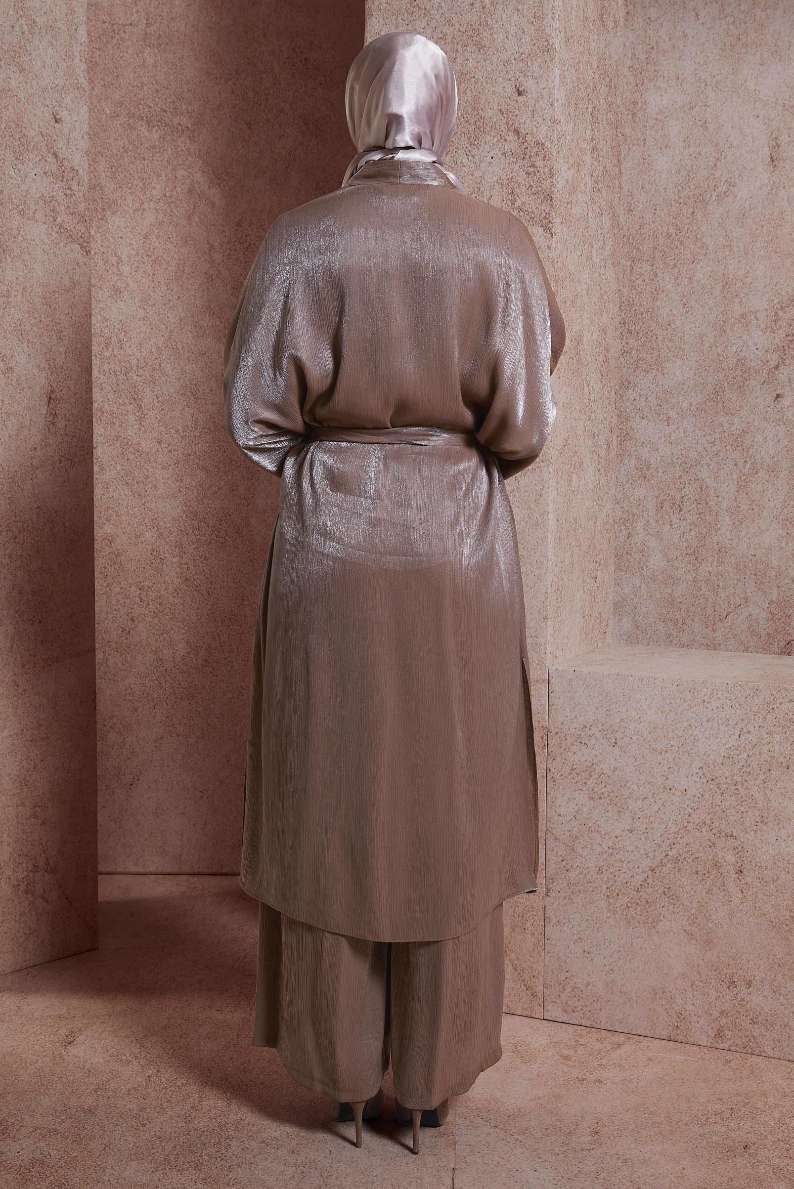 Tesettür giyim KAHVE CEKETLİ PANTOLONLU TAKIM 44537  