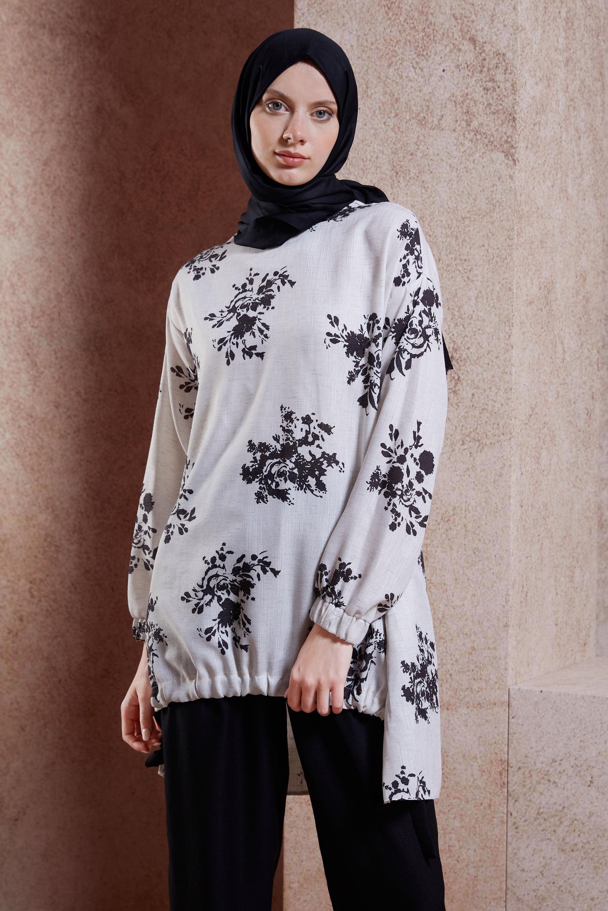 Tesettür giyim SİYAH KETEN EFEKTLİ PANTOLONLU TAKIM 44538