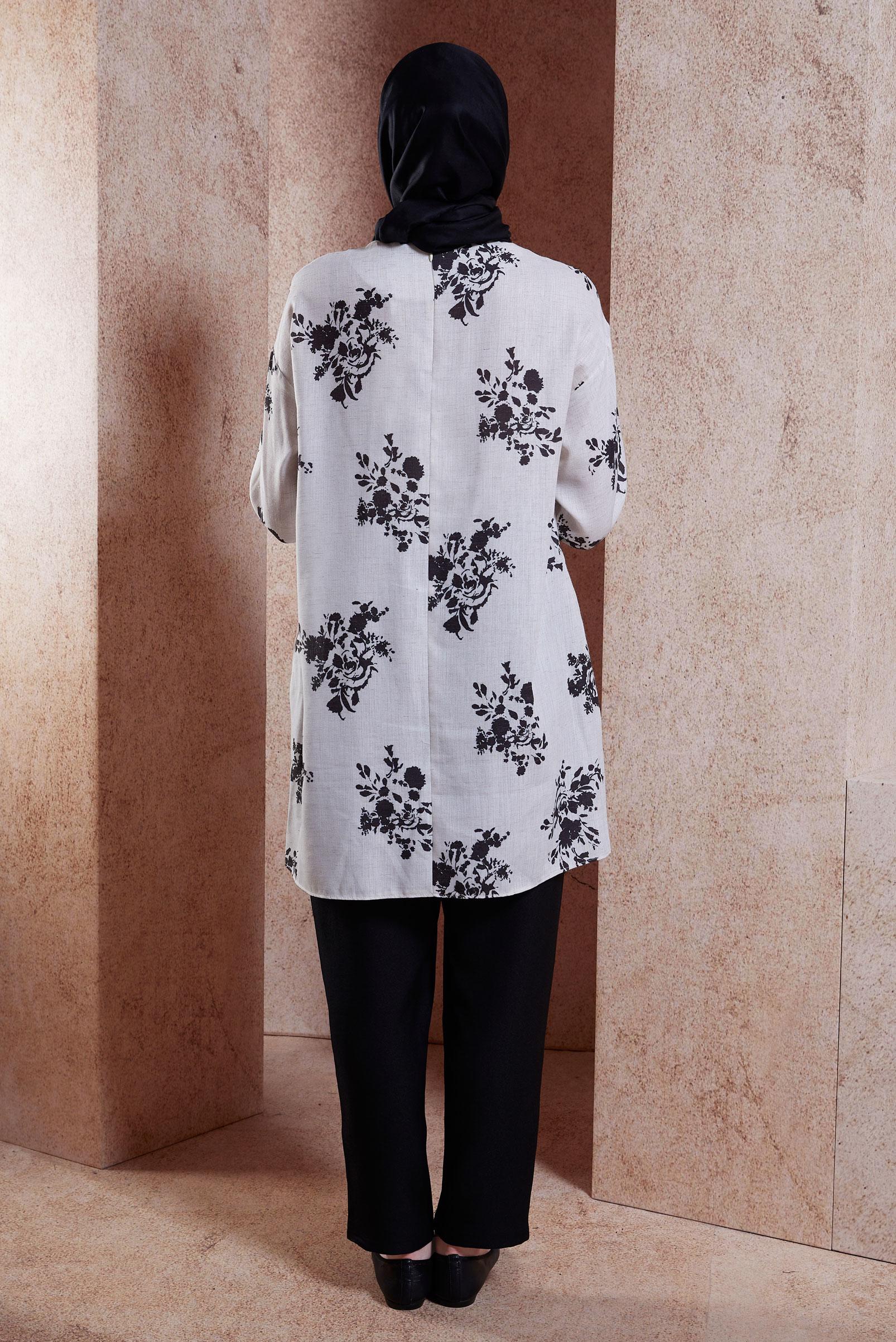 Tesettür giyim SİYAH KETEN EFEKTLİ PANTOLONLU TAKIM 44538