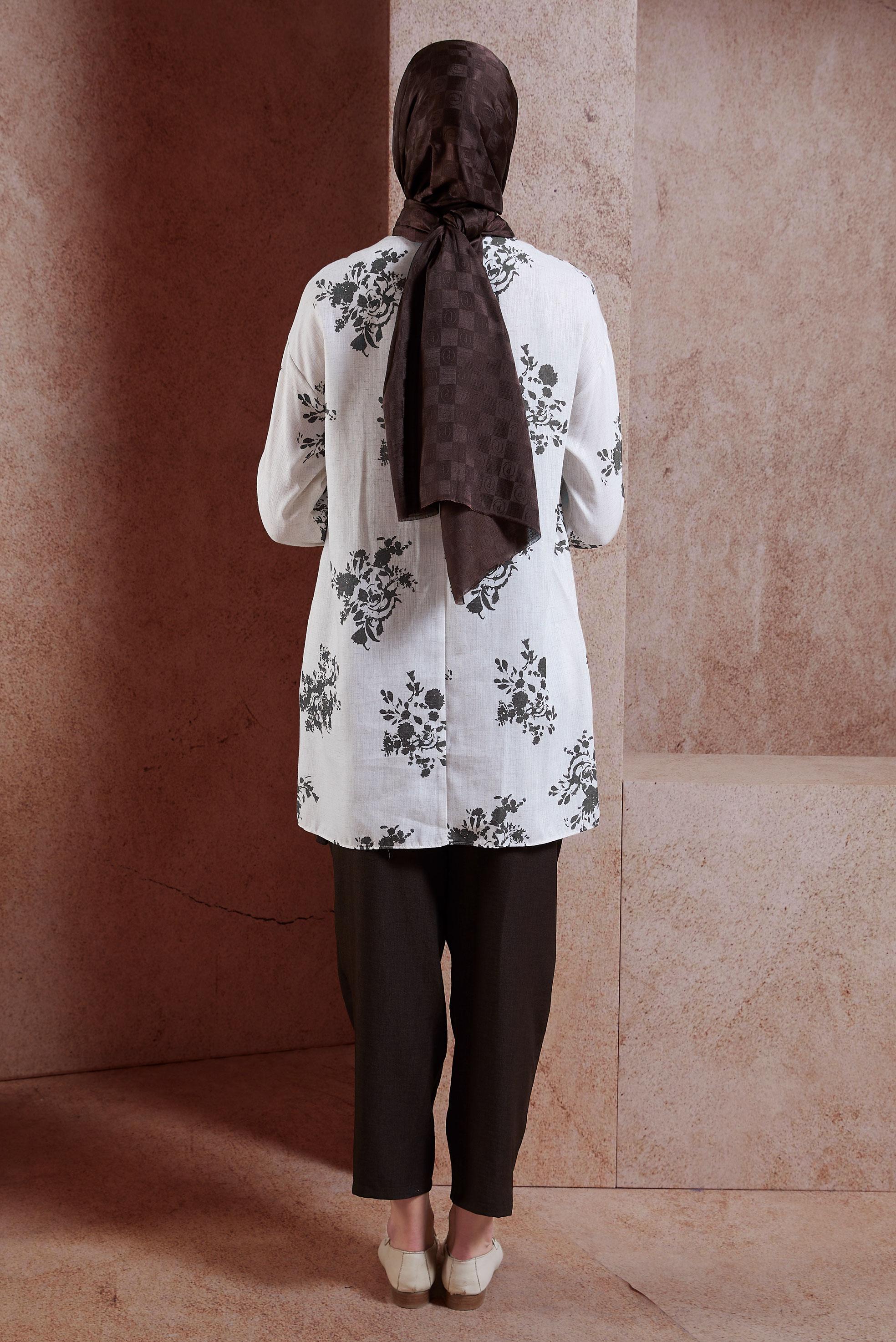 Tesettür giyim KAHVE KETEN EFEKTLİ PANTOLONLU TAKIM 44538