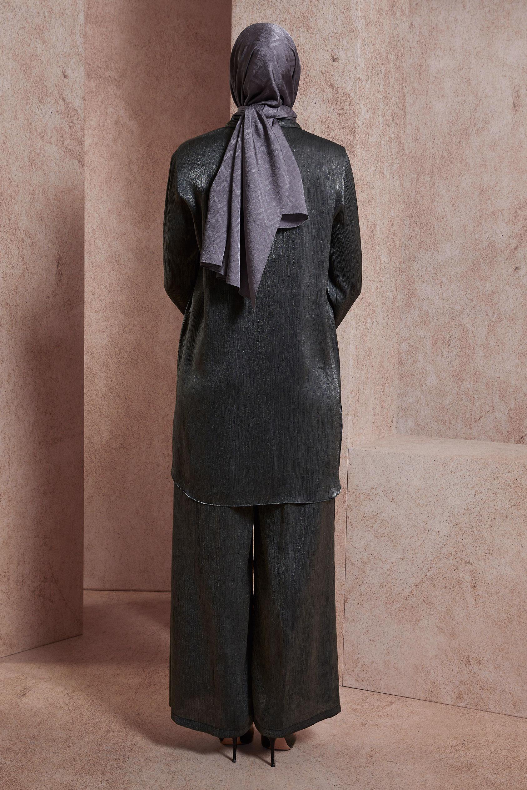 Tesettür giyim GRİ SATEN YÜZLÜ PANTOLONLU TAKIM 44539
