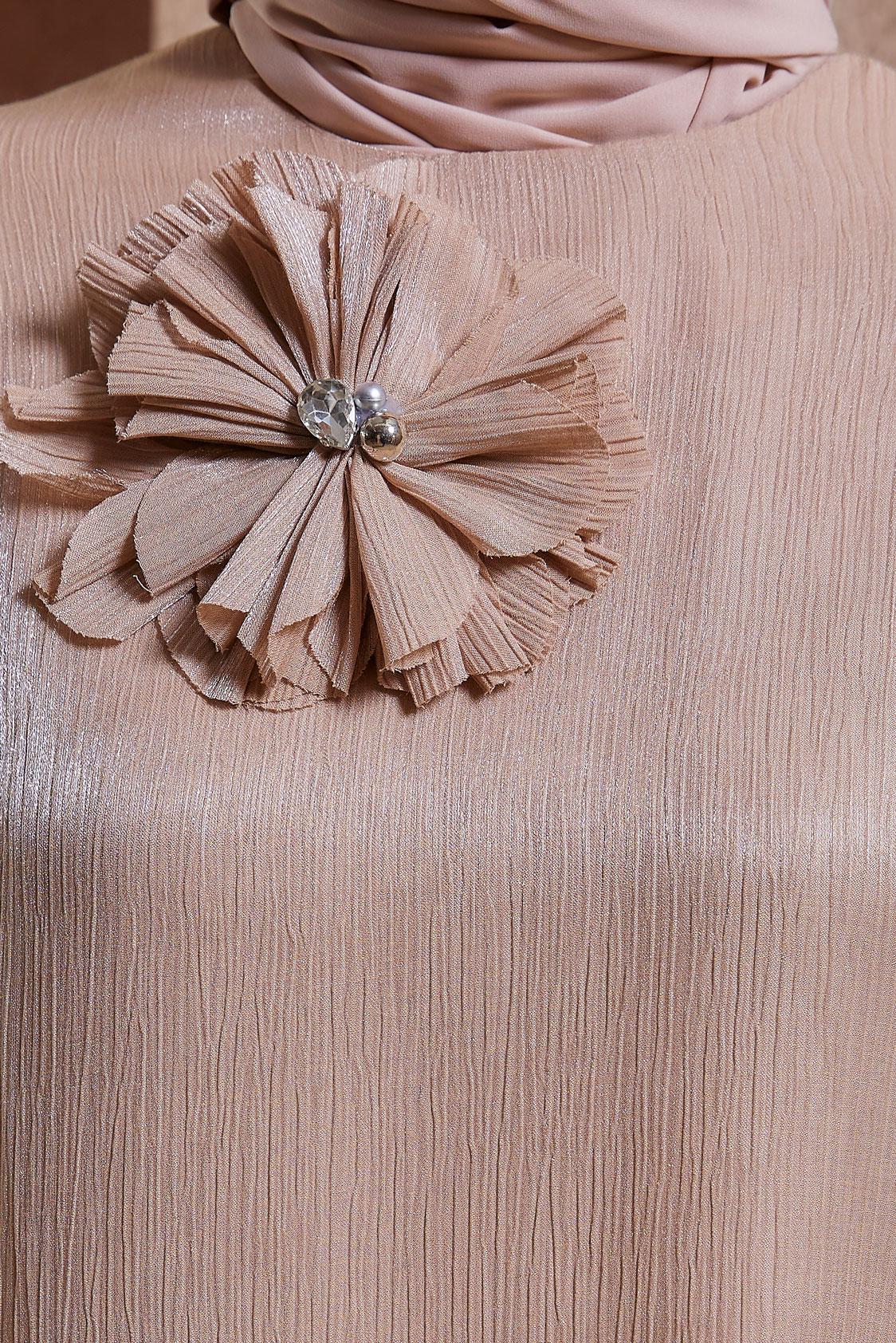 Tesettür giyim PUDRA AKSESUAR DETAYLI PANTOLONLU TAKIM 44542