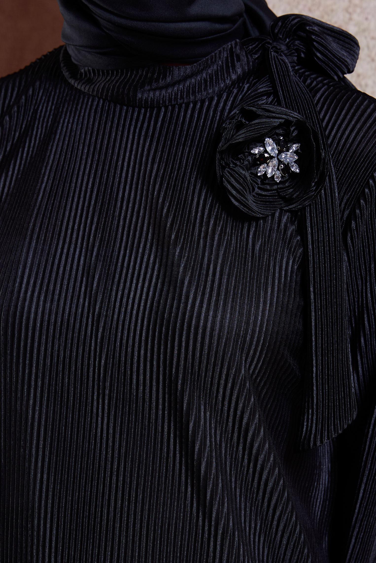 Tesettür giyim SİYAH PİLİSELİ PANTOLONLU TAKIM 44690