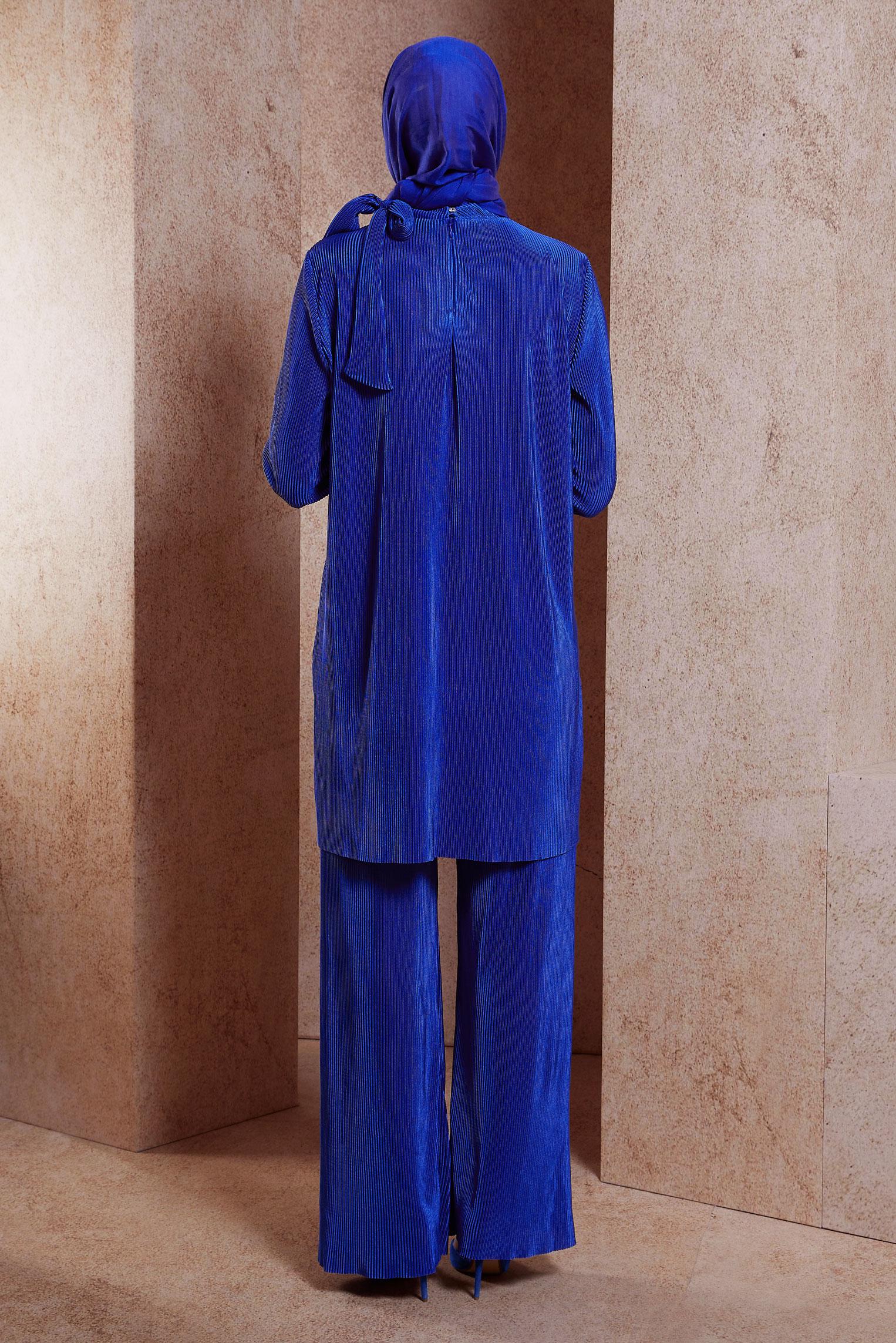 Tesettür giyim LACİVERT PİLİSELİ PANTOLONLU TAKIM 44690