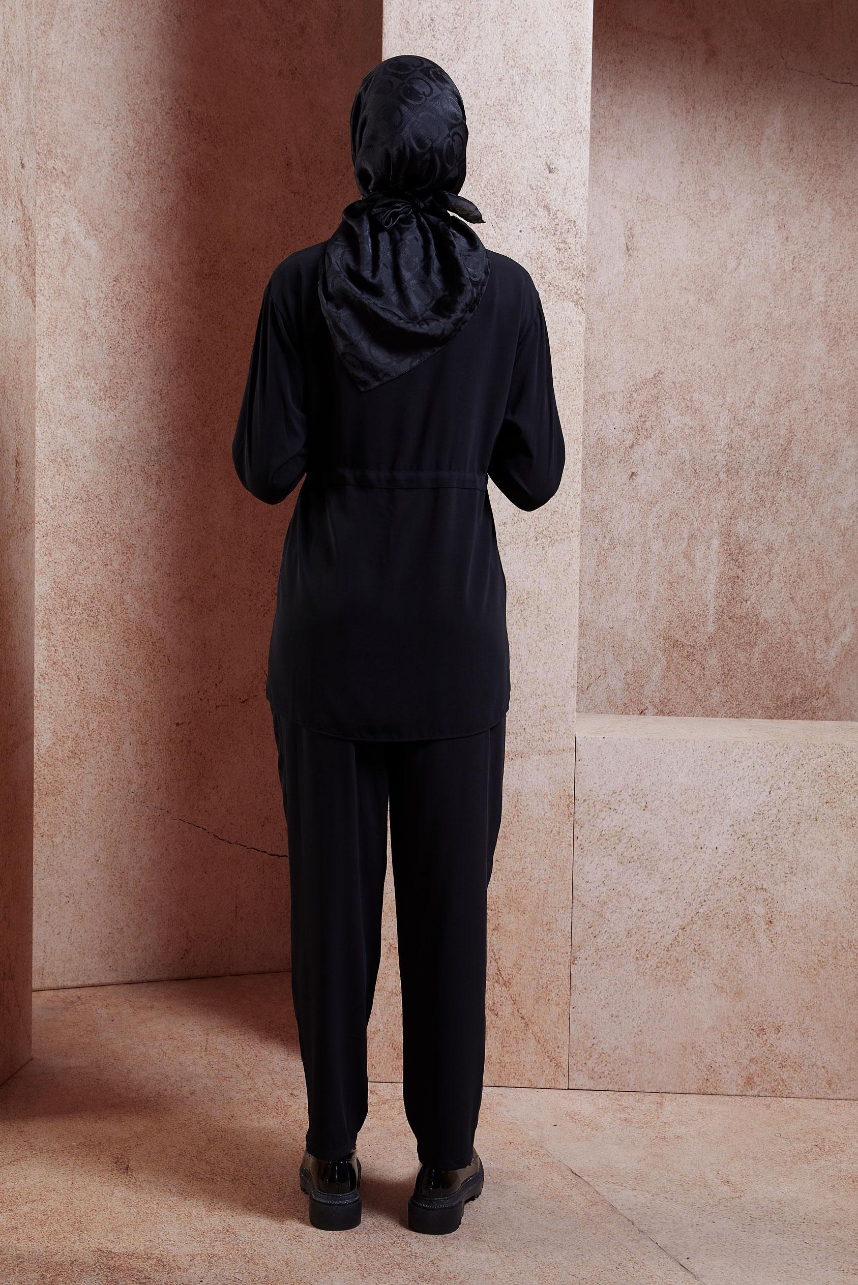 Tesettür giyim SİYAH TAŞLI PANTOLONLU TAKIM 44754