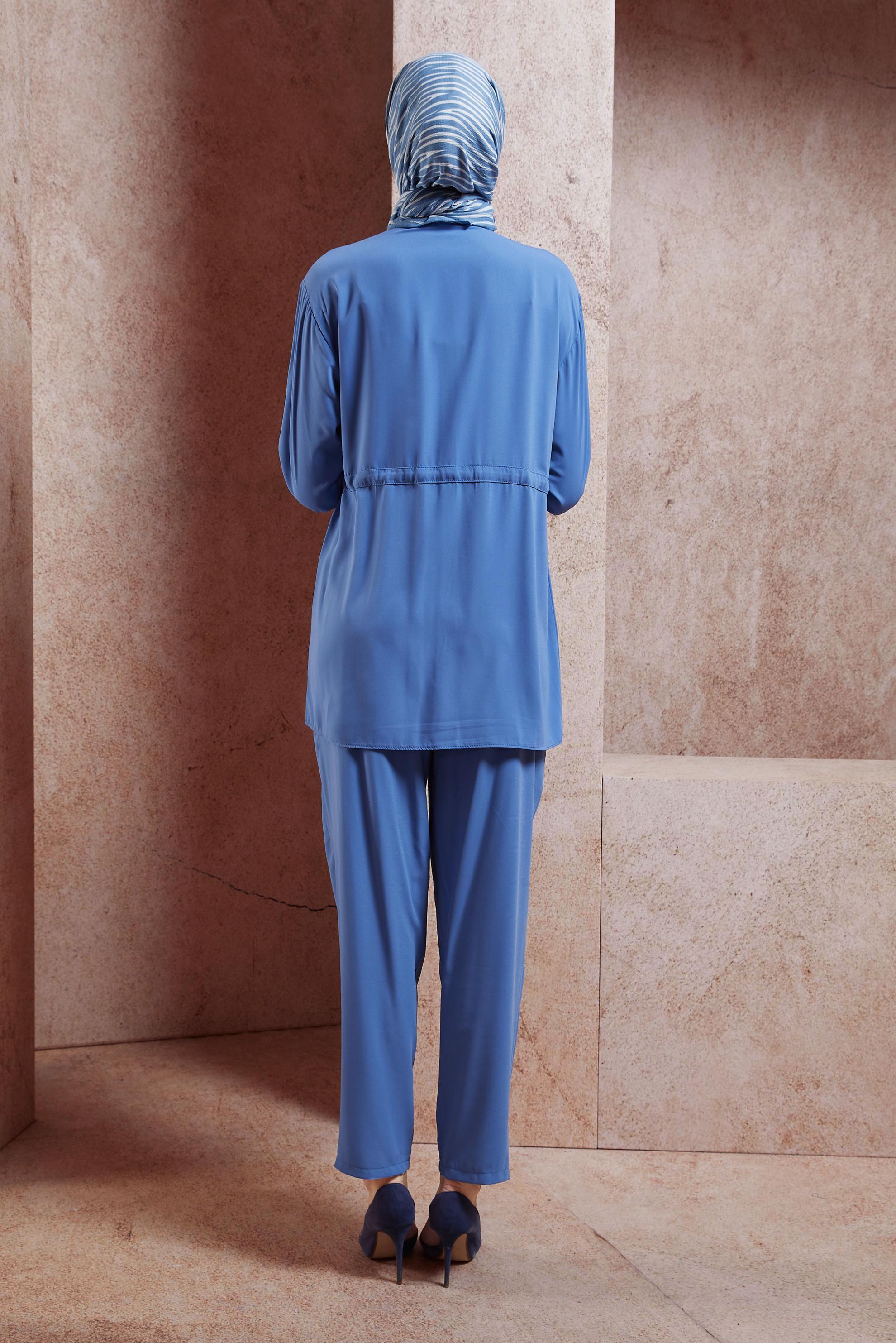 Tesettür giyim MAVİ TAŞLI PANTOLONLU TAKIM 44754