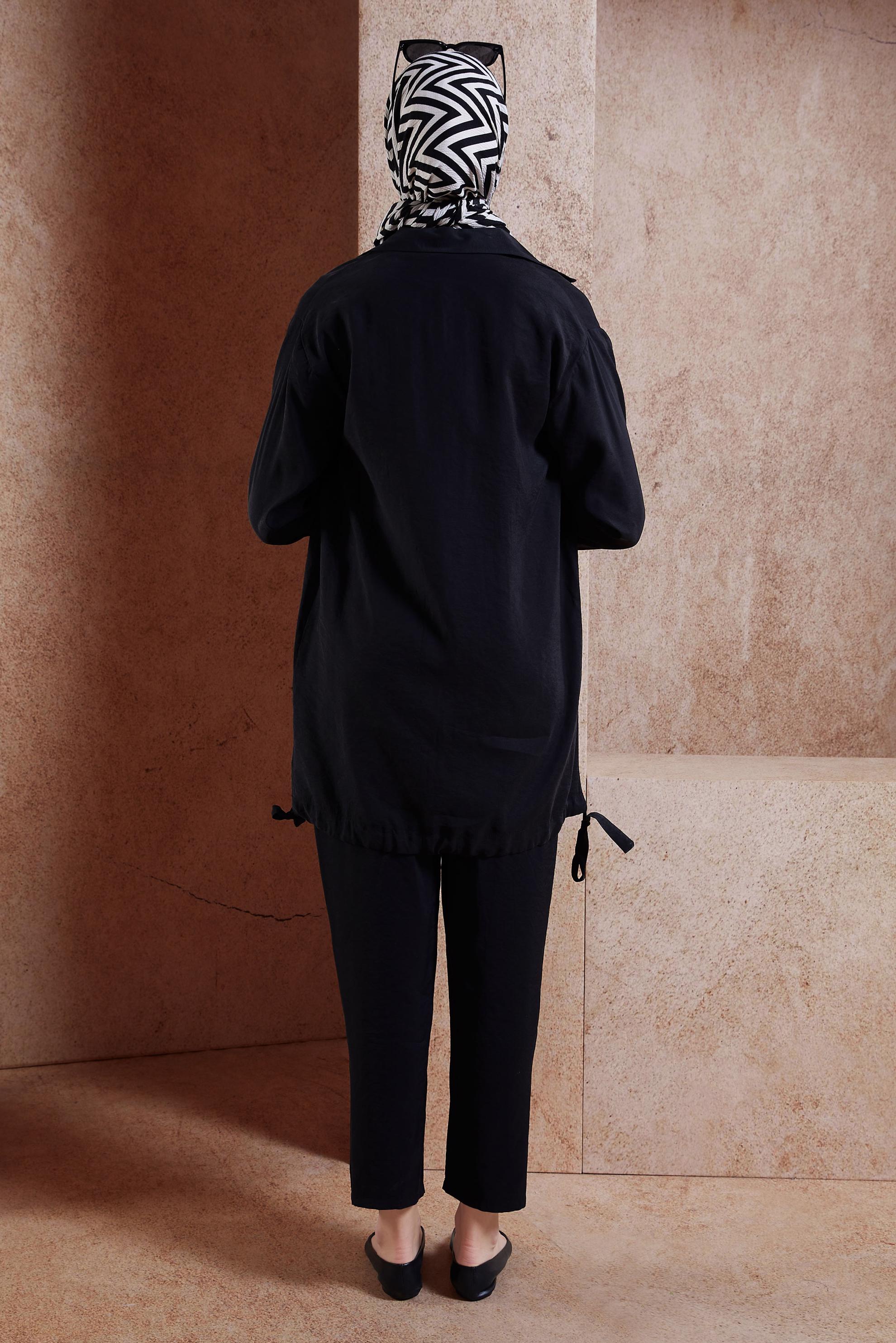 Tesettür giyim SİYAH BONCUK DETAYLI PANTOLONLU TAKIM 44755