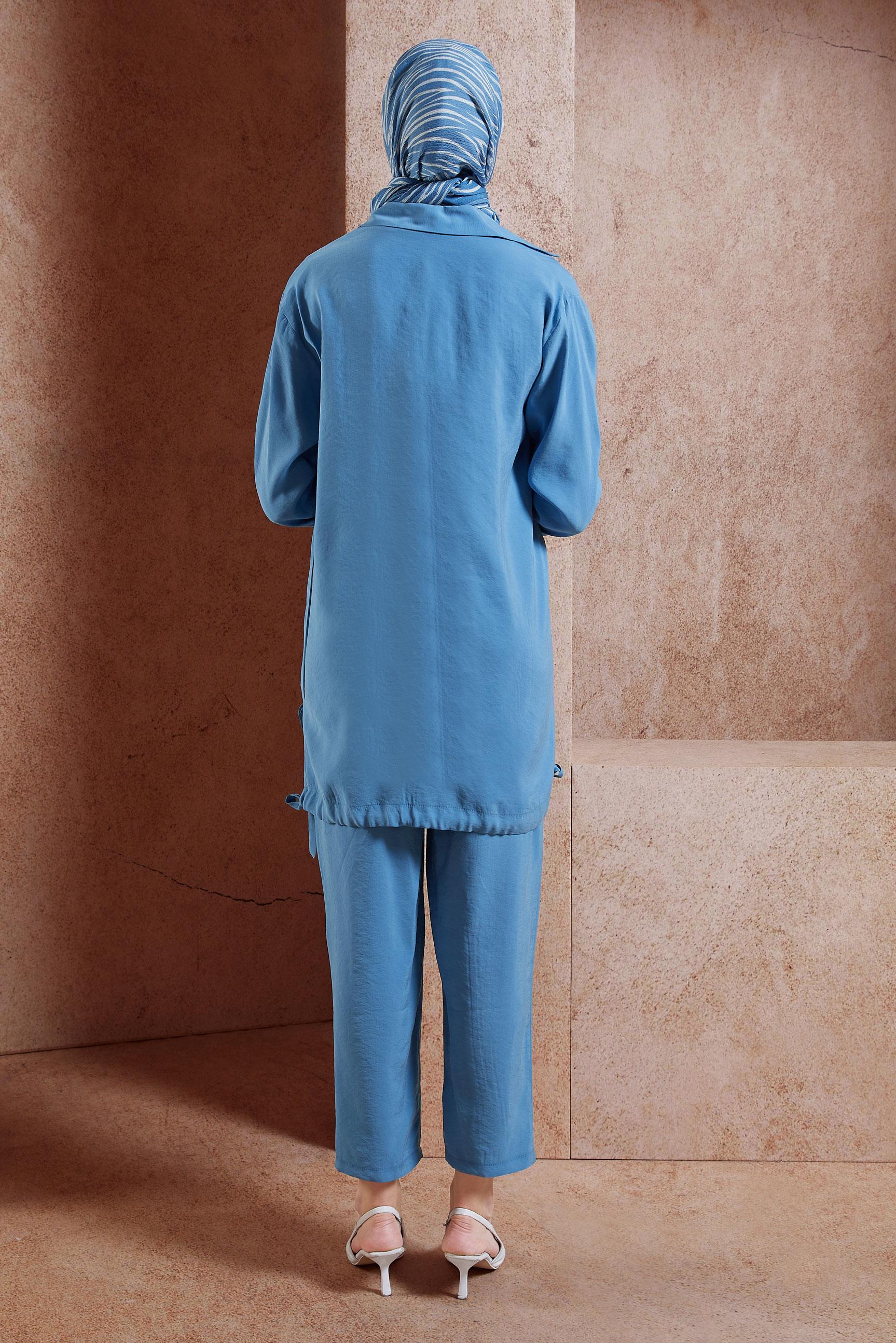 Tesettür giyim MAVİ BONCUK DETAYLI PANTOLONLU TAKIM 44755