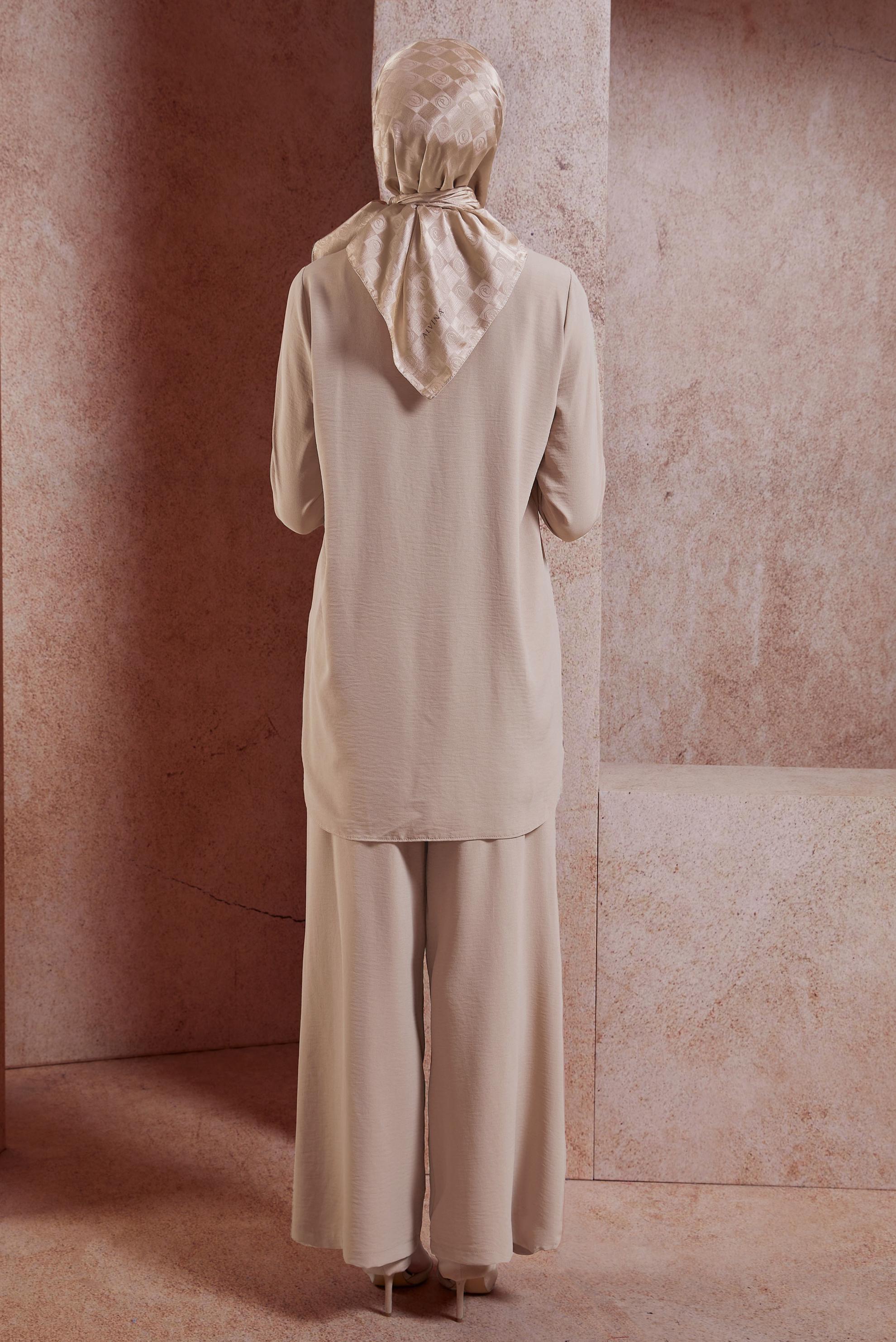 Tesettür giyim TABA GÖMLEK YAKA PANTOLONLU TAKIM 44756