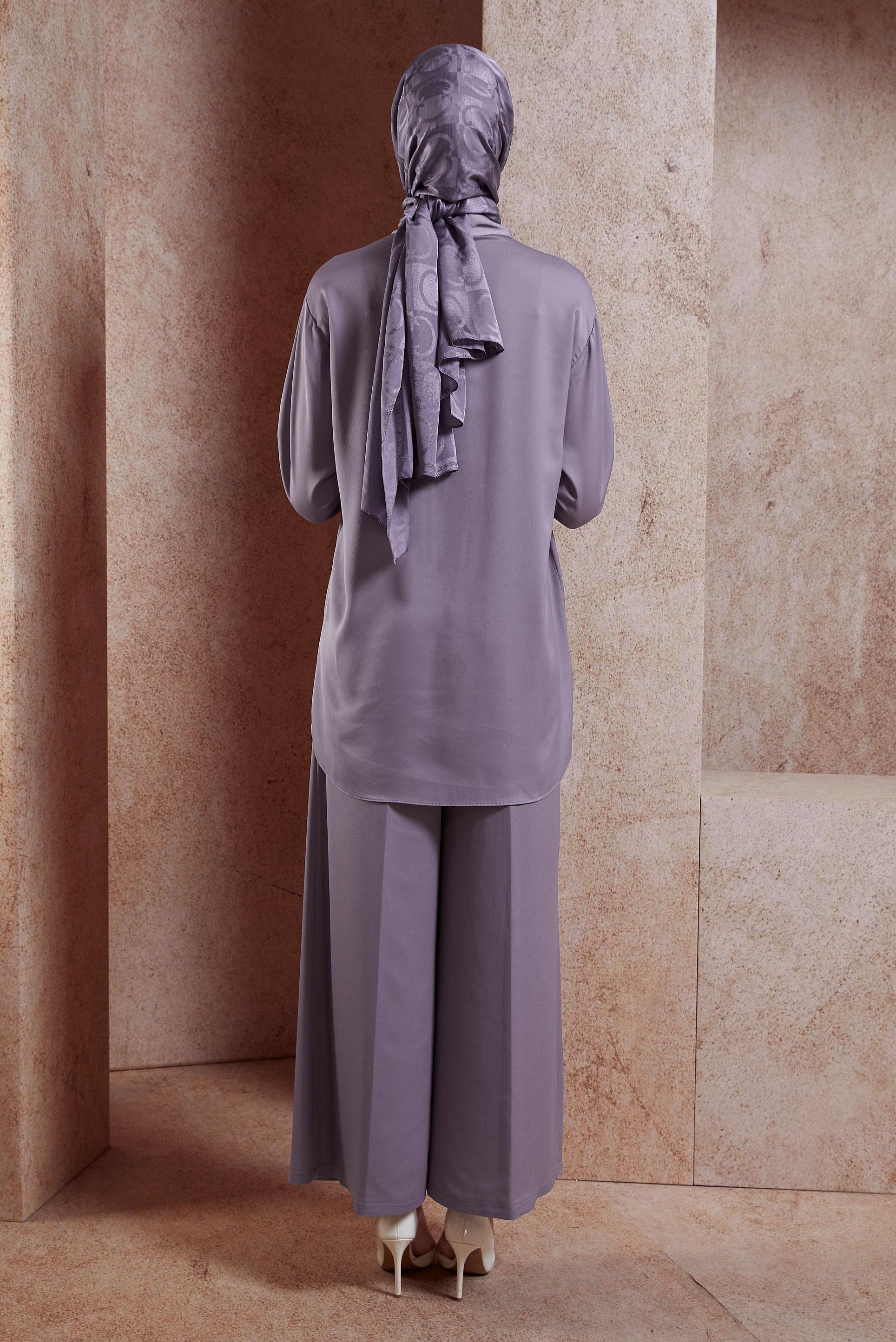 Tesettür giyim MOR PANTOLONLU SATEN TAKIM 44757