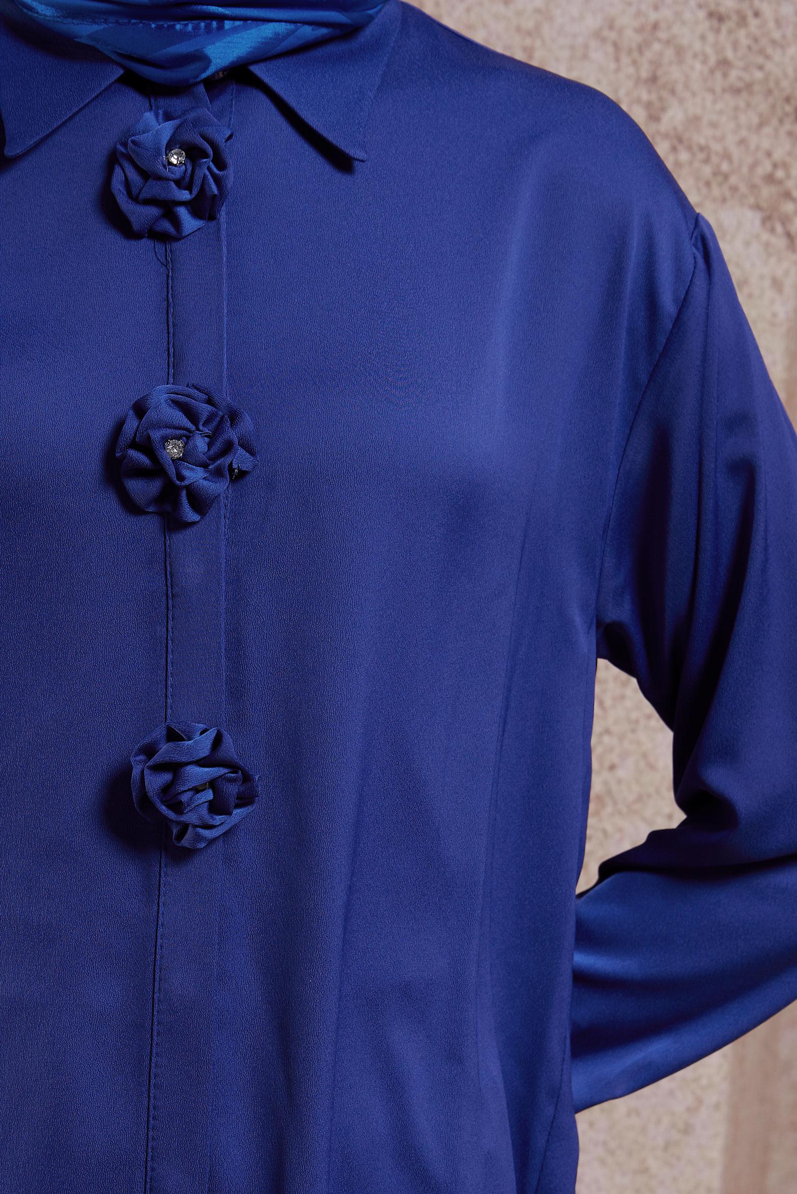 Tesettür giyim MAVİ PANTOLONLU SATEN TAKIM 44757