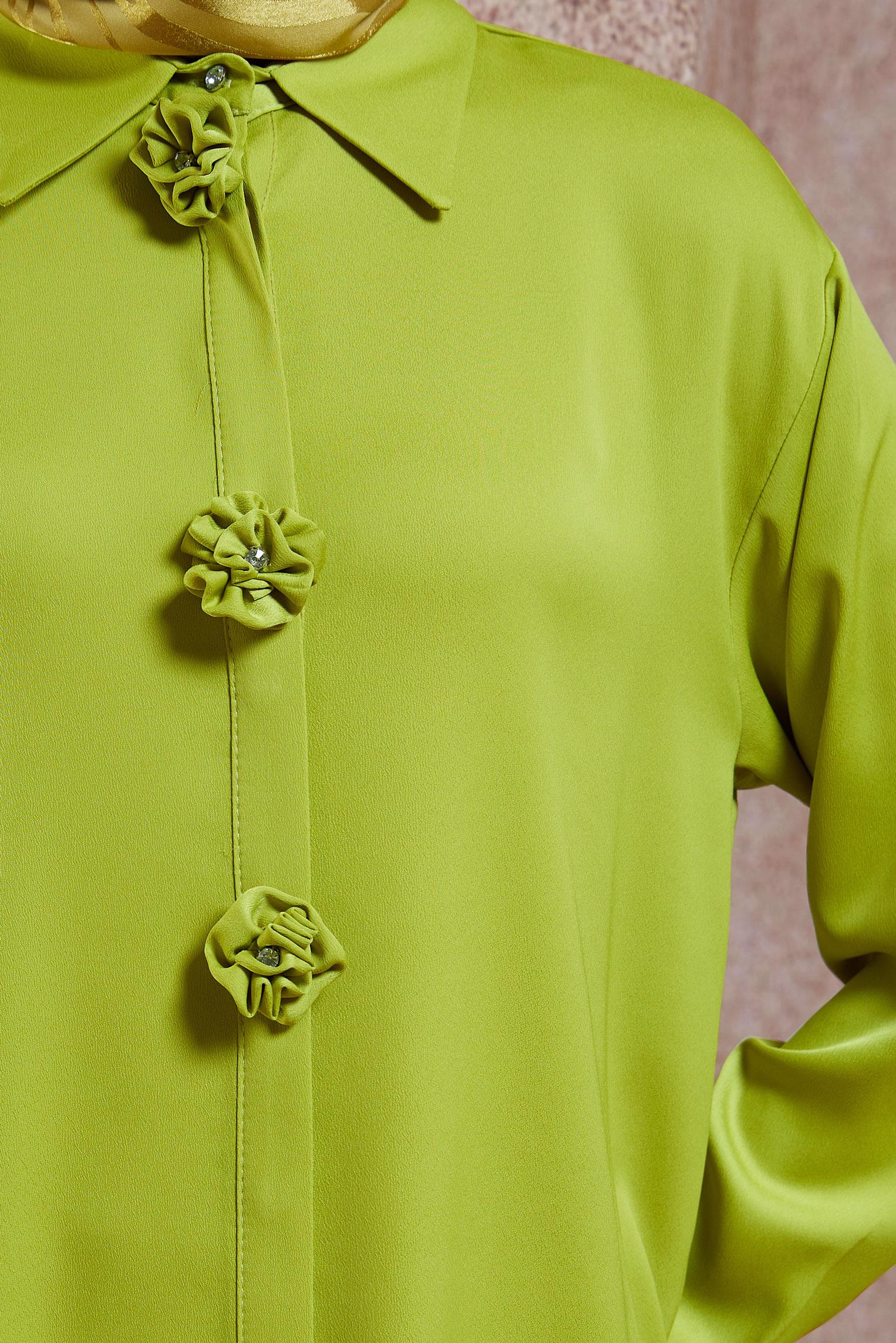 Tesettür giyim YEŞİL PANTOLONLU SATEN TAKIM 44757