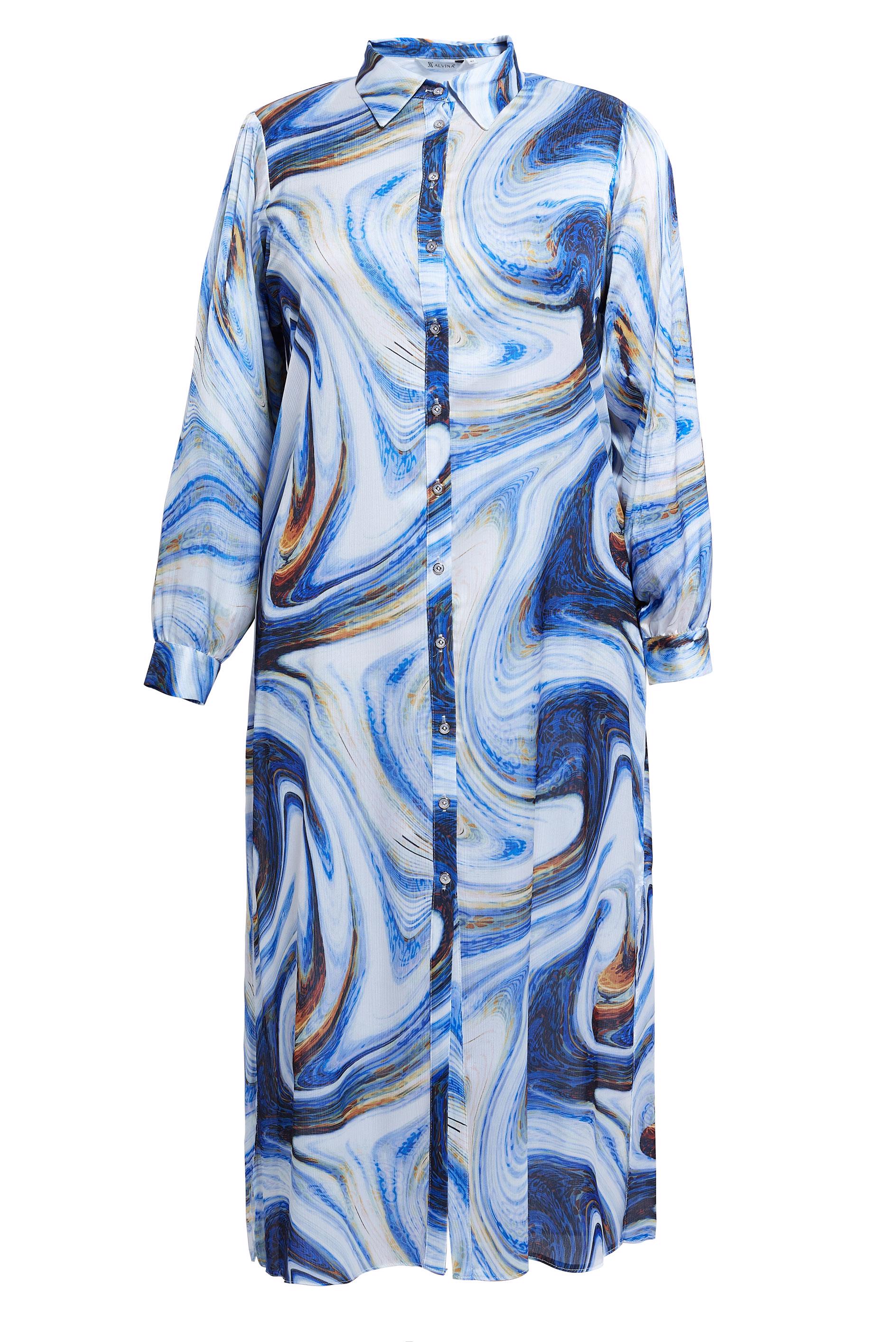 Tesettür giyim LACİVERT BÜYÜK BEDEN DESENLİ SATEN TUNİK 20522