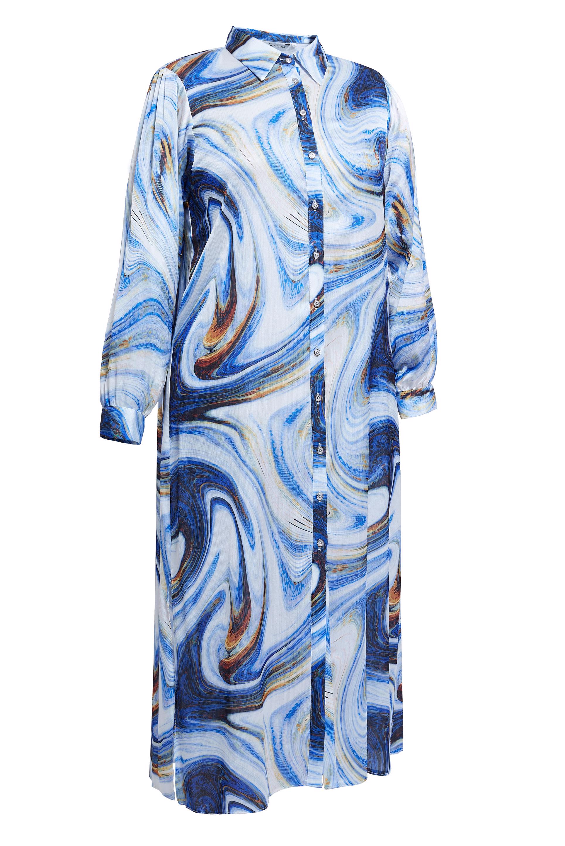 Tesettür giyim LACİVERT BÜYÜK BEDEN DESENLİ SATEN TUNİK 20522