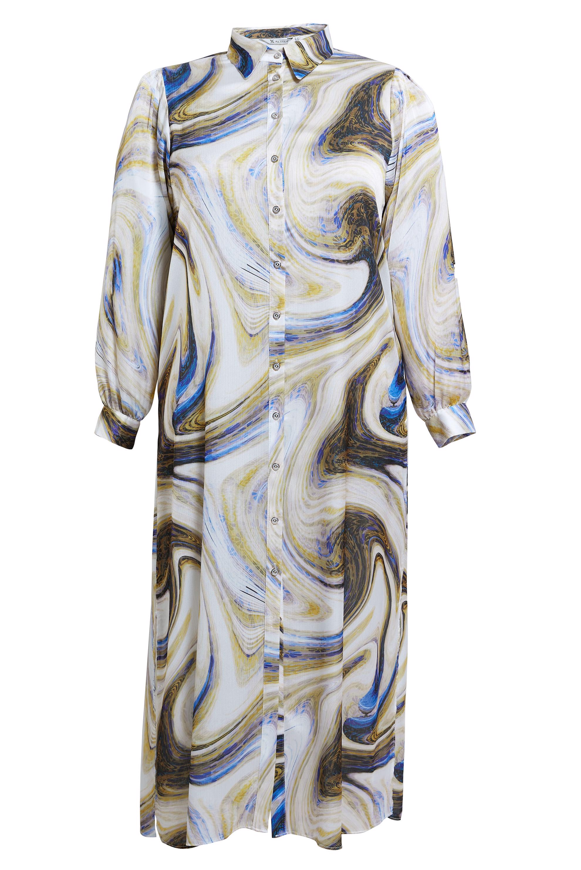 Tesettür giyim YEŞİL BÜYÜK BEDEN DESENLİ SATEN TUNİK 20522