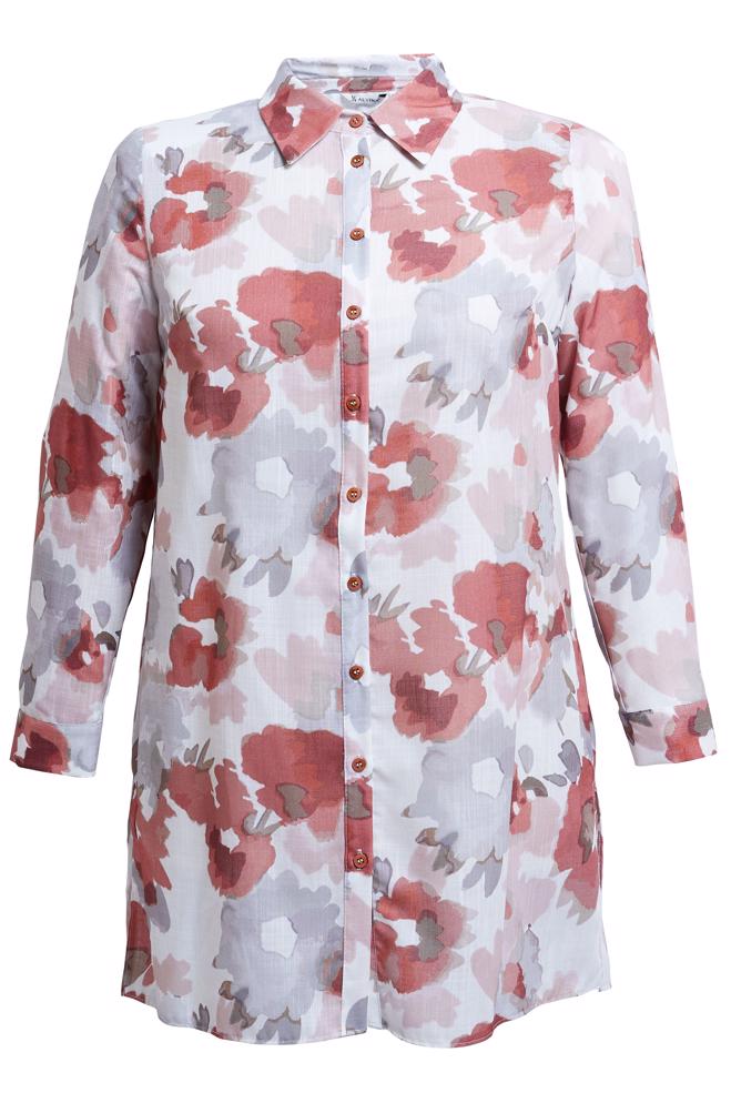 Tesettür giyim TURUNCU DESENLİ BÜYÜK BEDEN TUNİK 20536 - ALVİNA