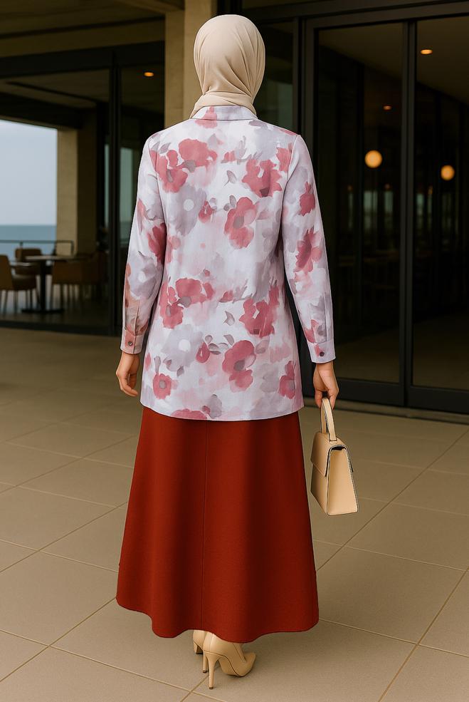 Tesettür giyim TURUNCU DESENLİ BÜYÜK BEDEN TUNİK 20536 - ALVİNA