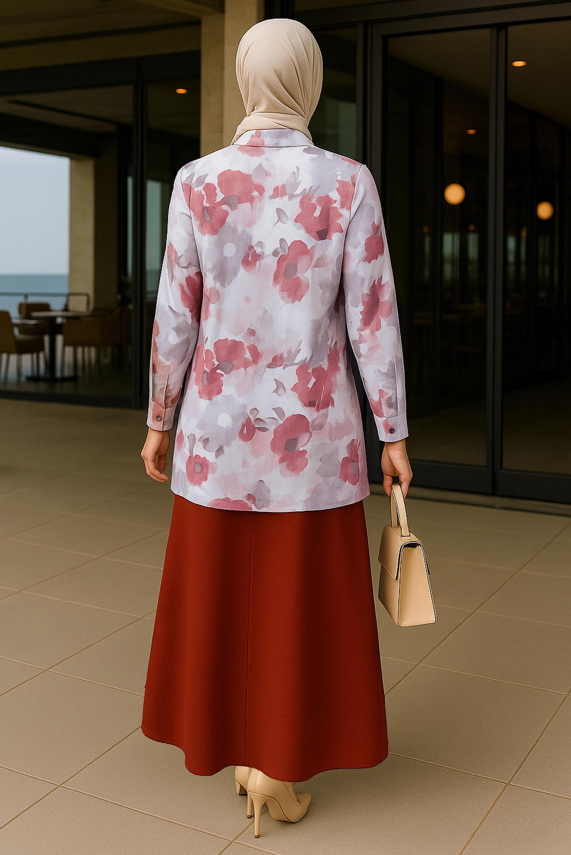 Tesettür giyim TURUNCU DESENLİ BÜYÜK BEDEN TUNİK 20536