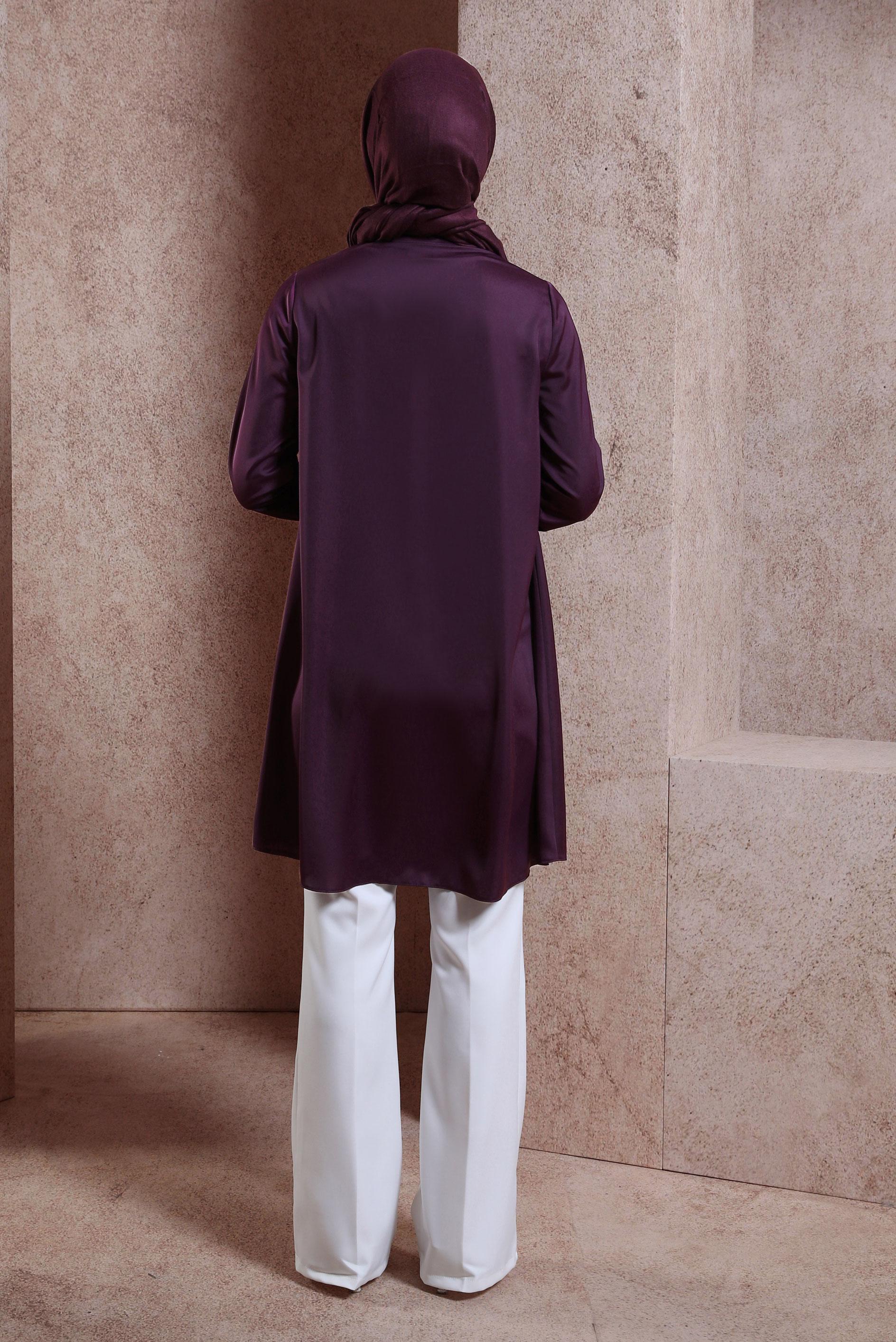 Tesettür giyim MOR YAKASI BAĞLAMALI TUNİK 43415