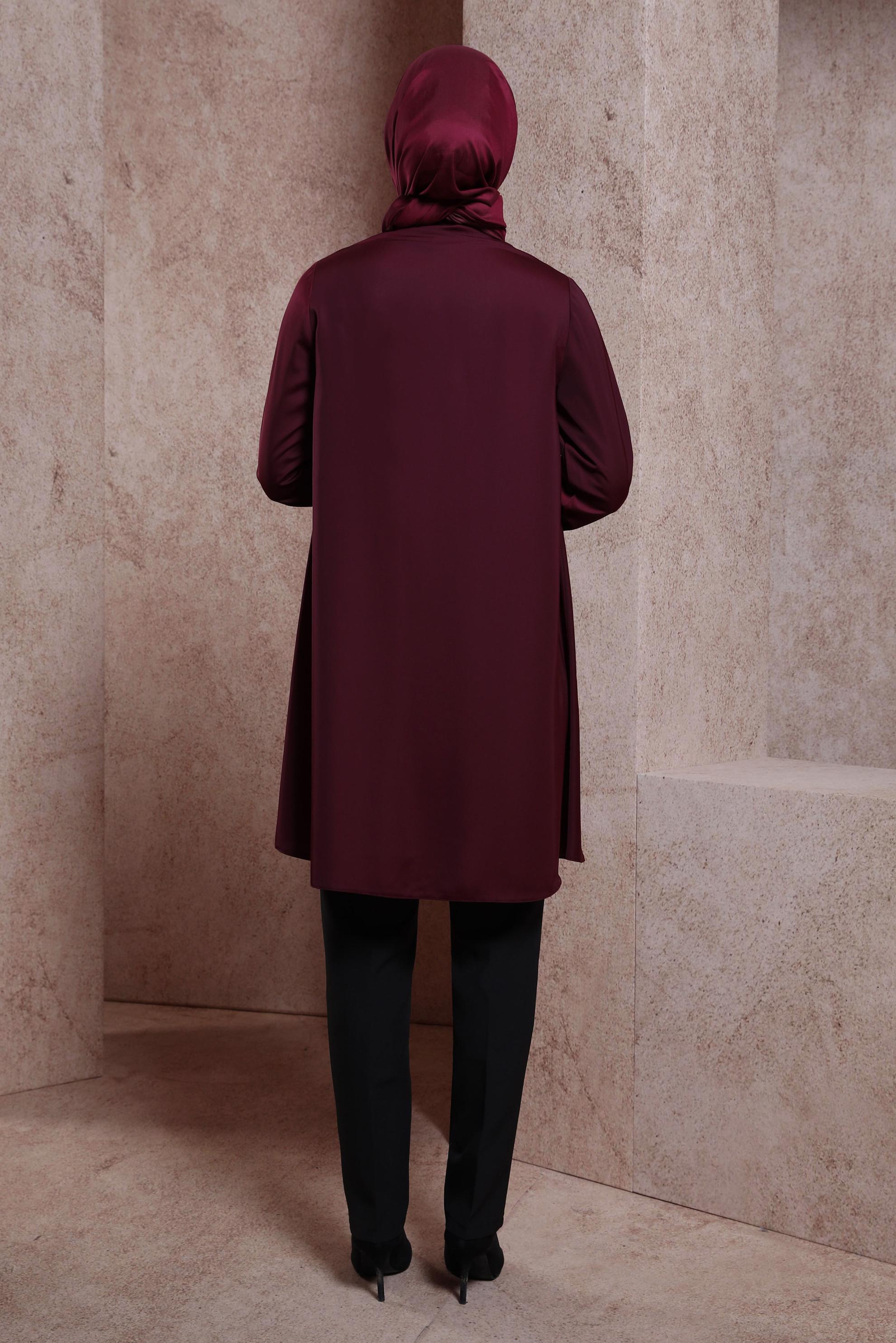 Tesettür giyim BORDO YAKASI BAĞLAMALI TUNİK 43415