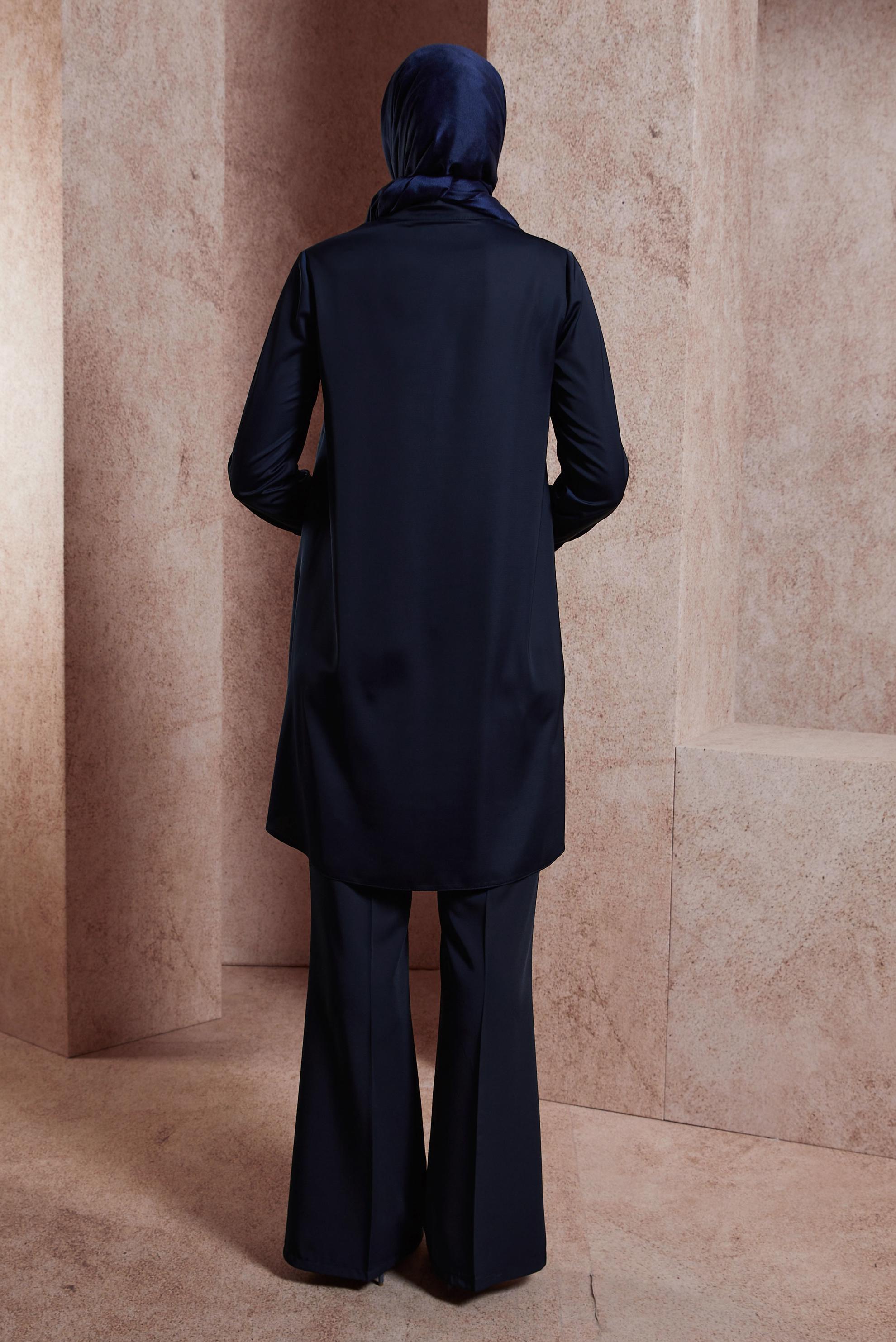 Tesettür giyim LACİVERT YAKASI BAĞLAMALI TUNİK 43415