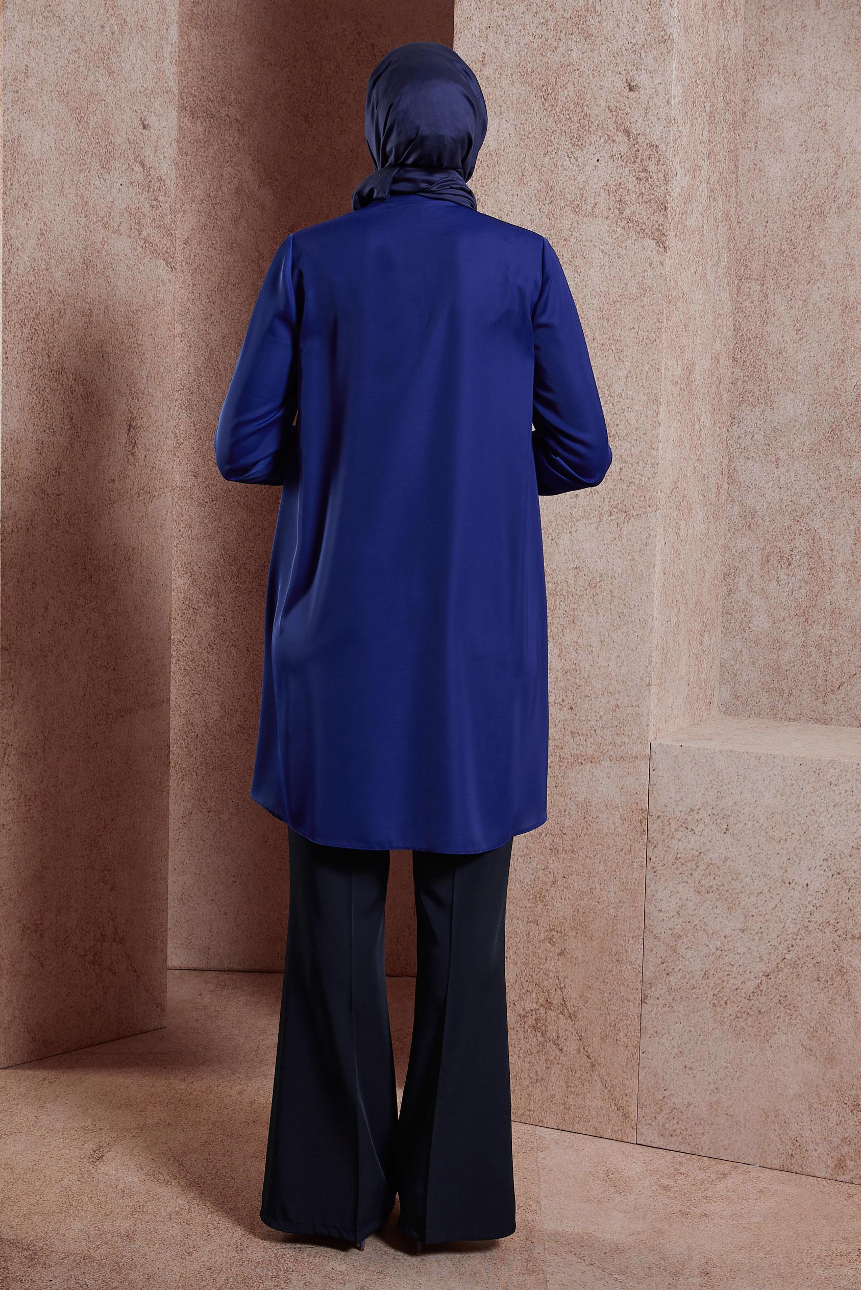 Tesettür giyim LACİVERT YAKASI BAĞLAMALI TUNİK 43415