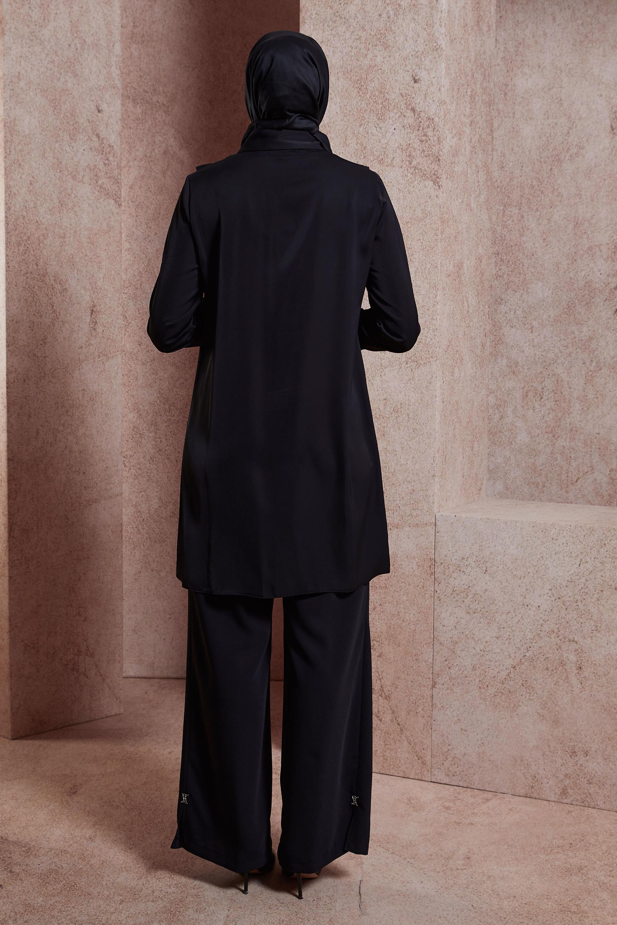 Tesettür giyim SİYAH TAŞ BASKILI TUNİK 43920