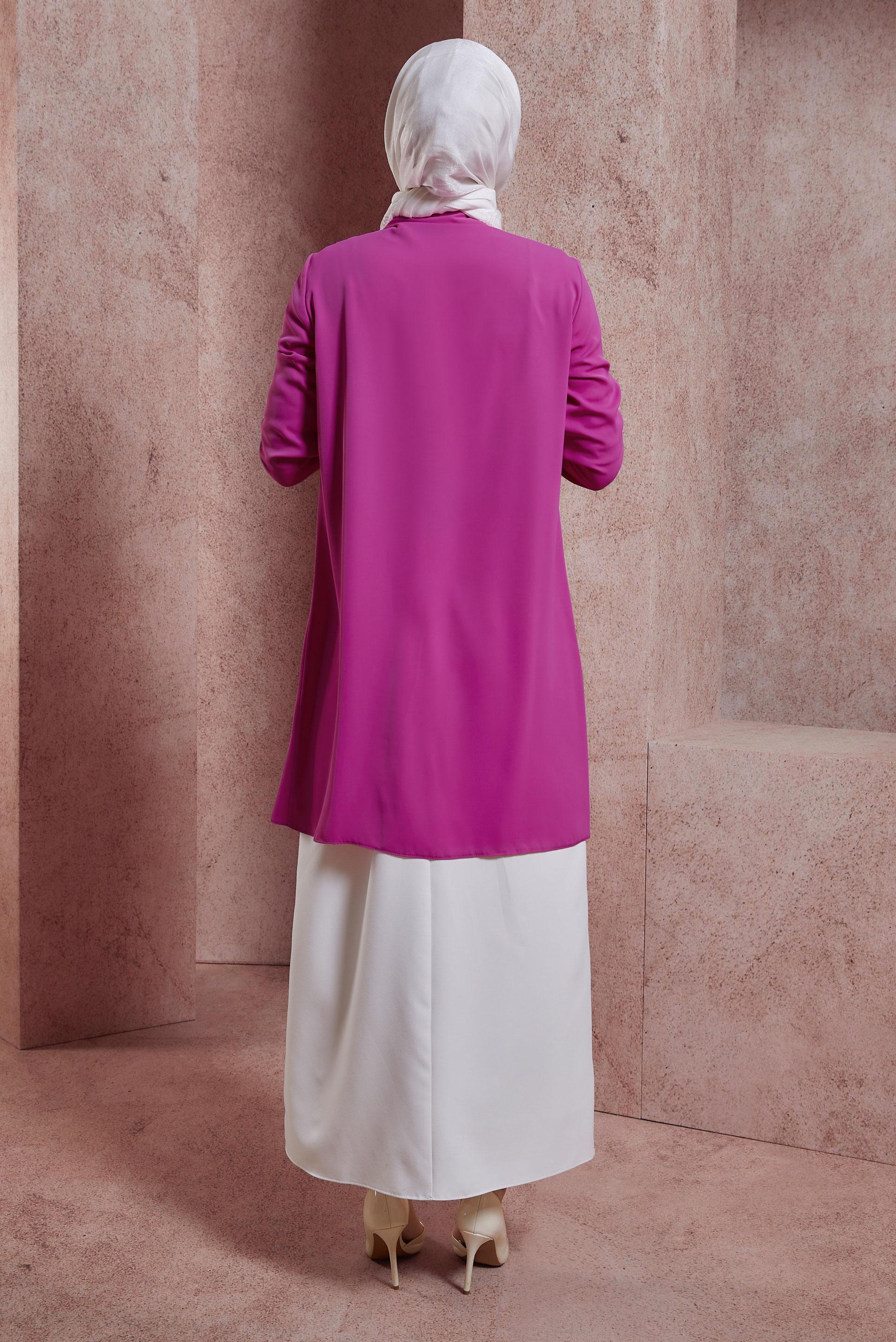 Tesettür giyim FUŞYA TAŞ BASKILI TUNİK 43920