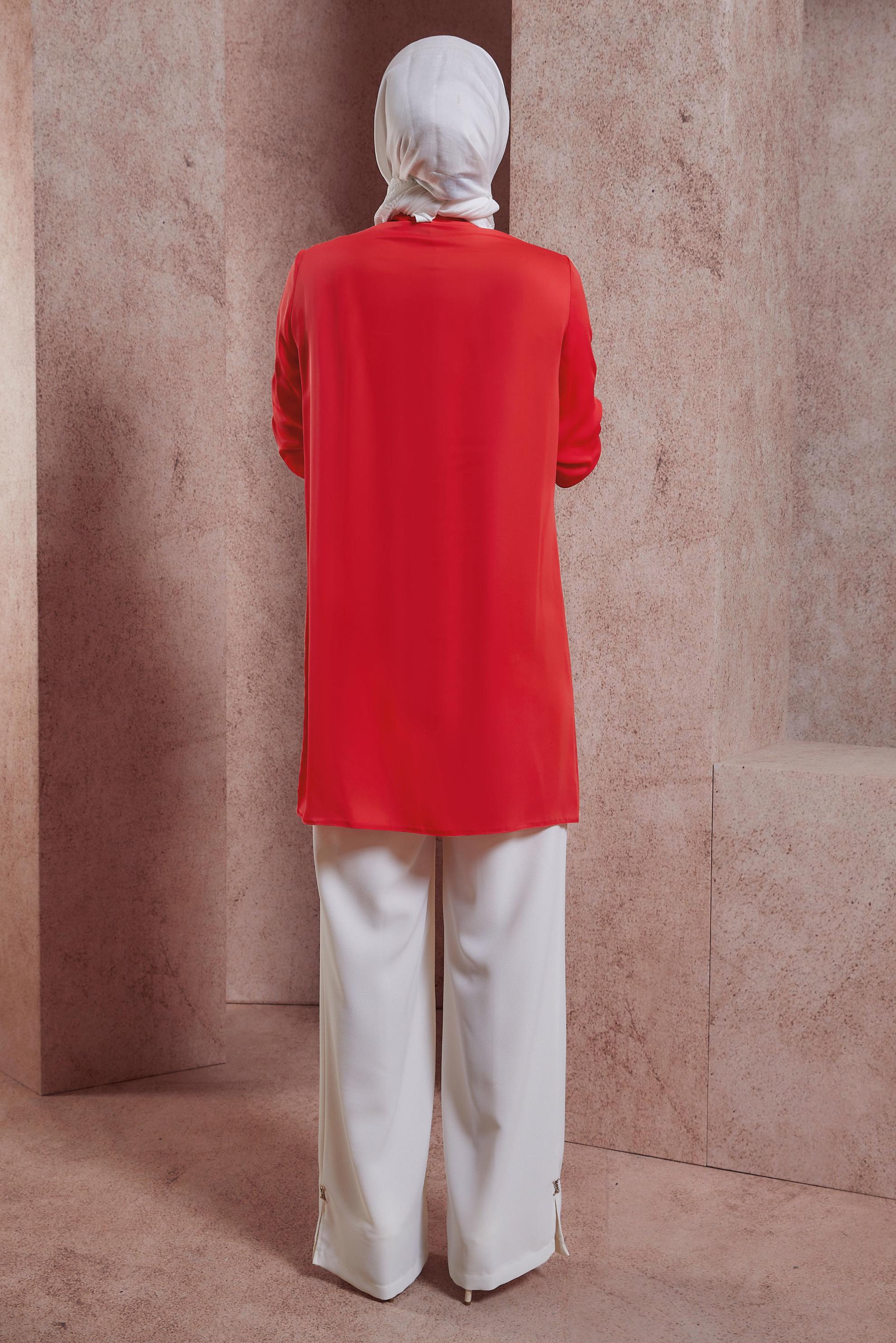 Tesettür giyim KIRMIZI TAŞ BASKILI TUNİK 43920