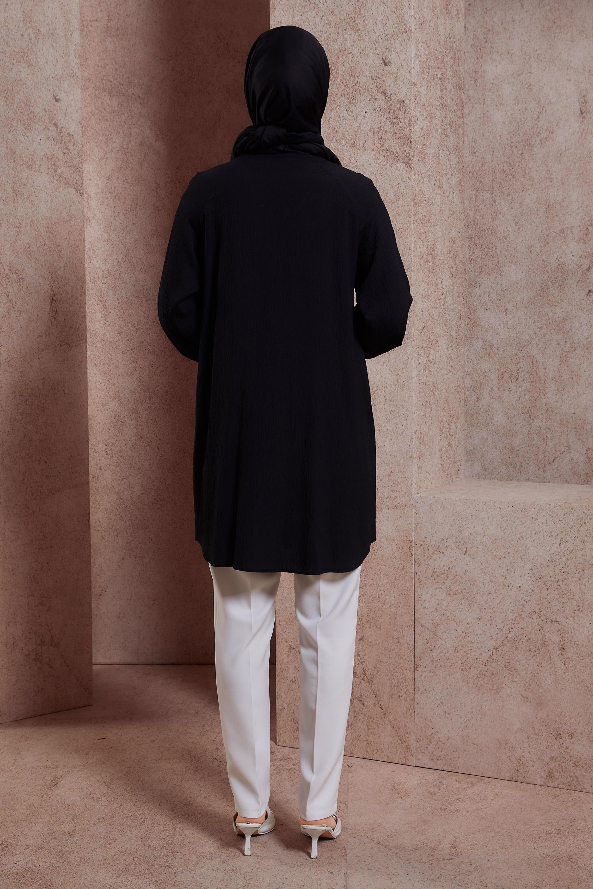 Tesettür giyim SİYAH TAŞ BASKILI TUNİK 43921