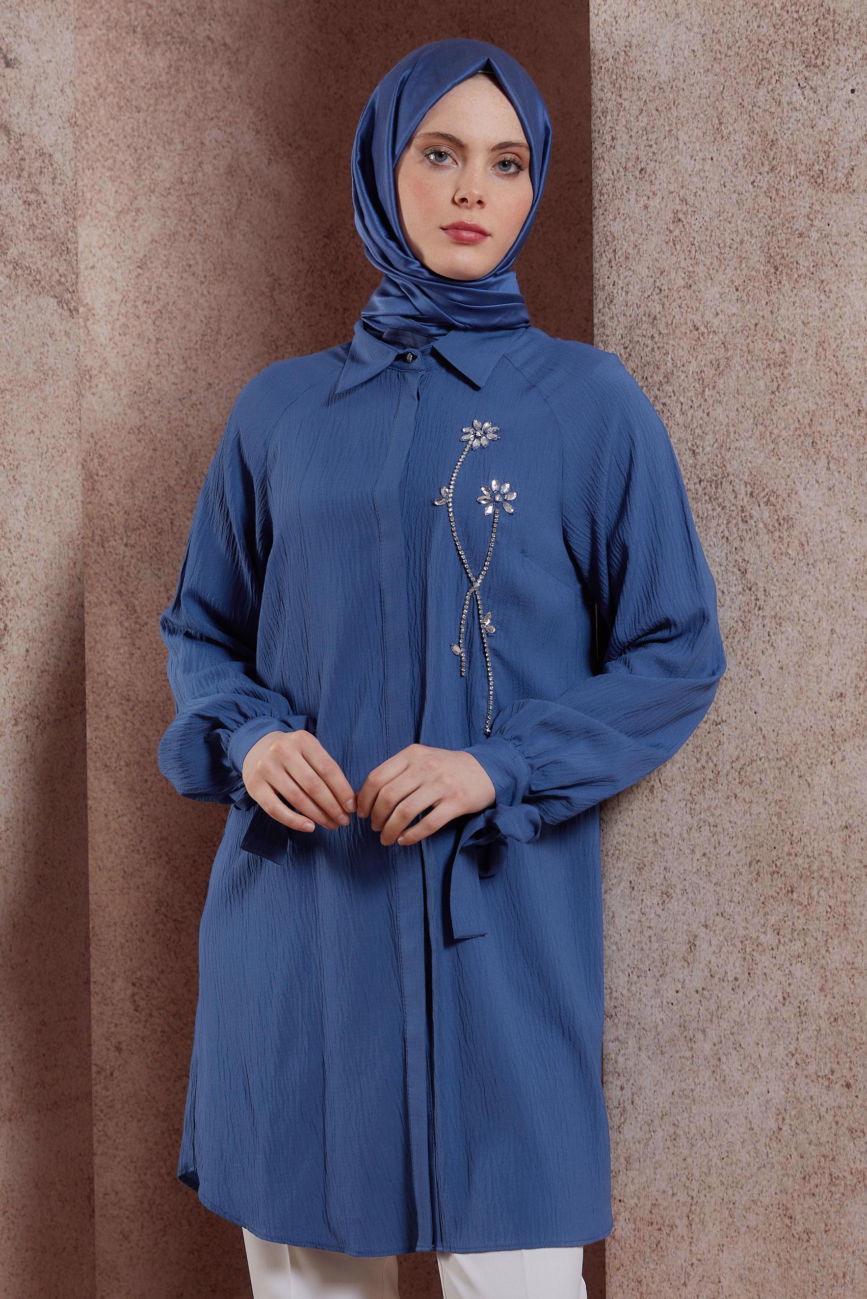 Tesettür giyim LACİVERT TAŞ BASKILI TUNİK 43921