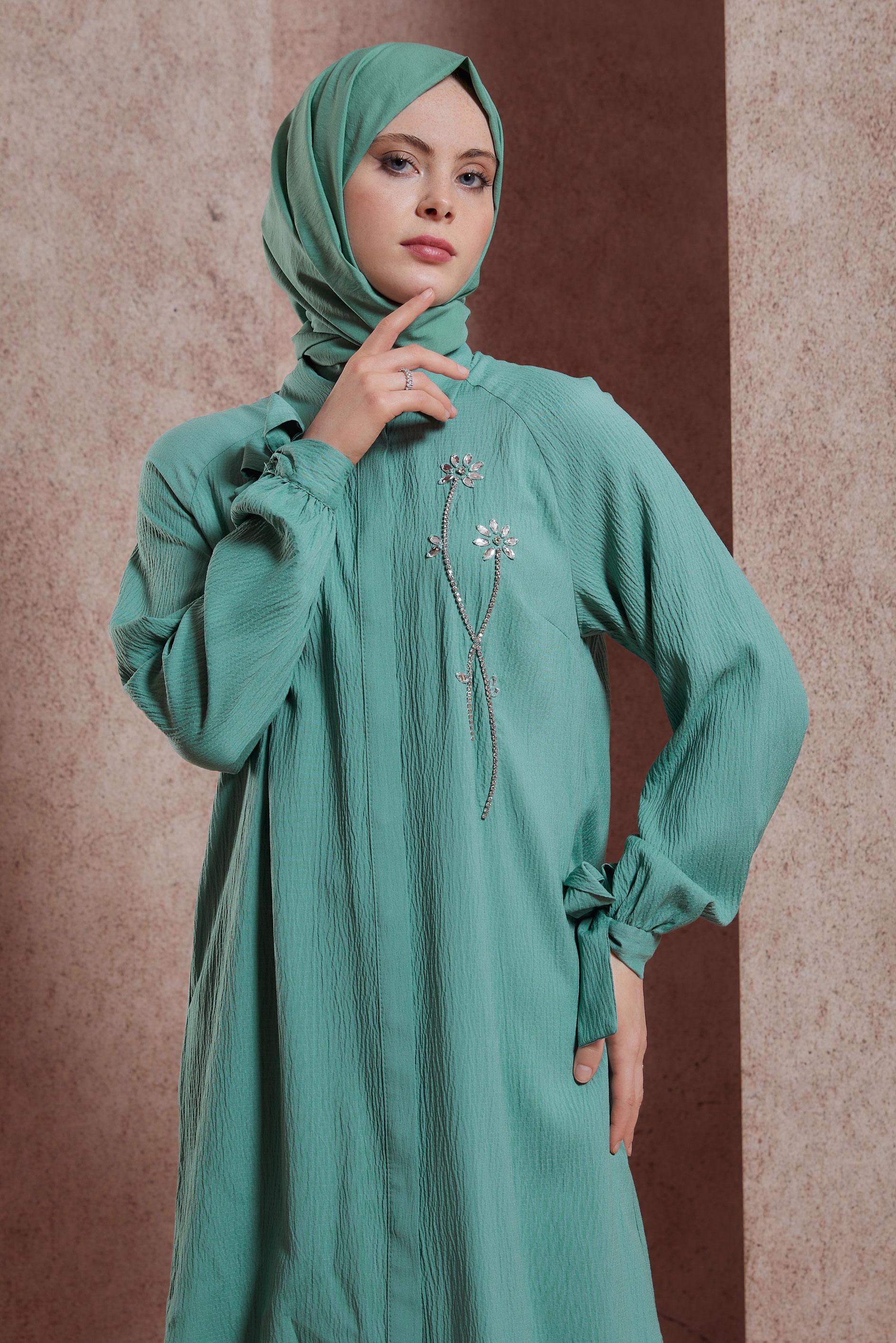 Tesettür giyim YEŞİL TAŞ BASKILI TUNİK 43921