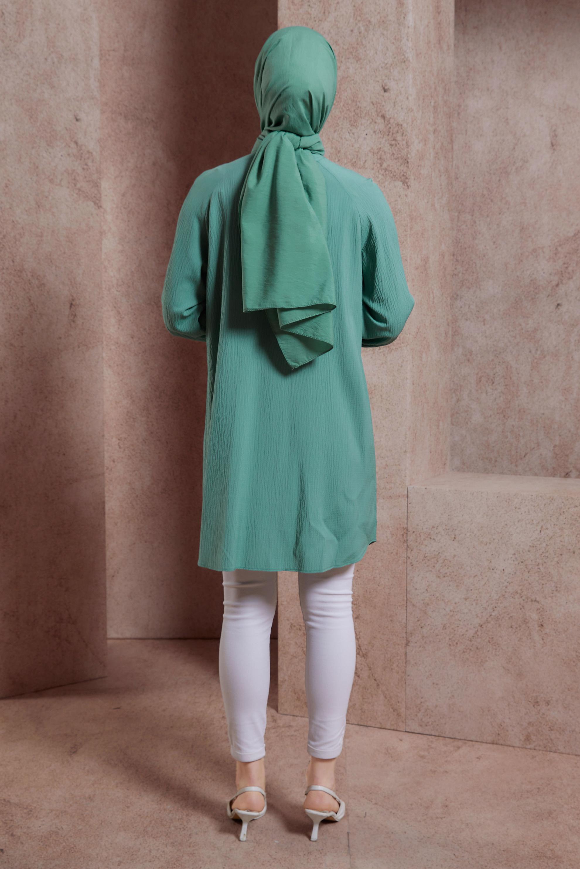 Tesettür giyim YEŞİL TAŞ BASKILI TUNİK 43921