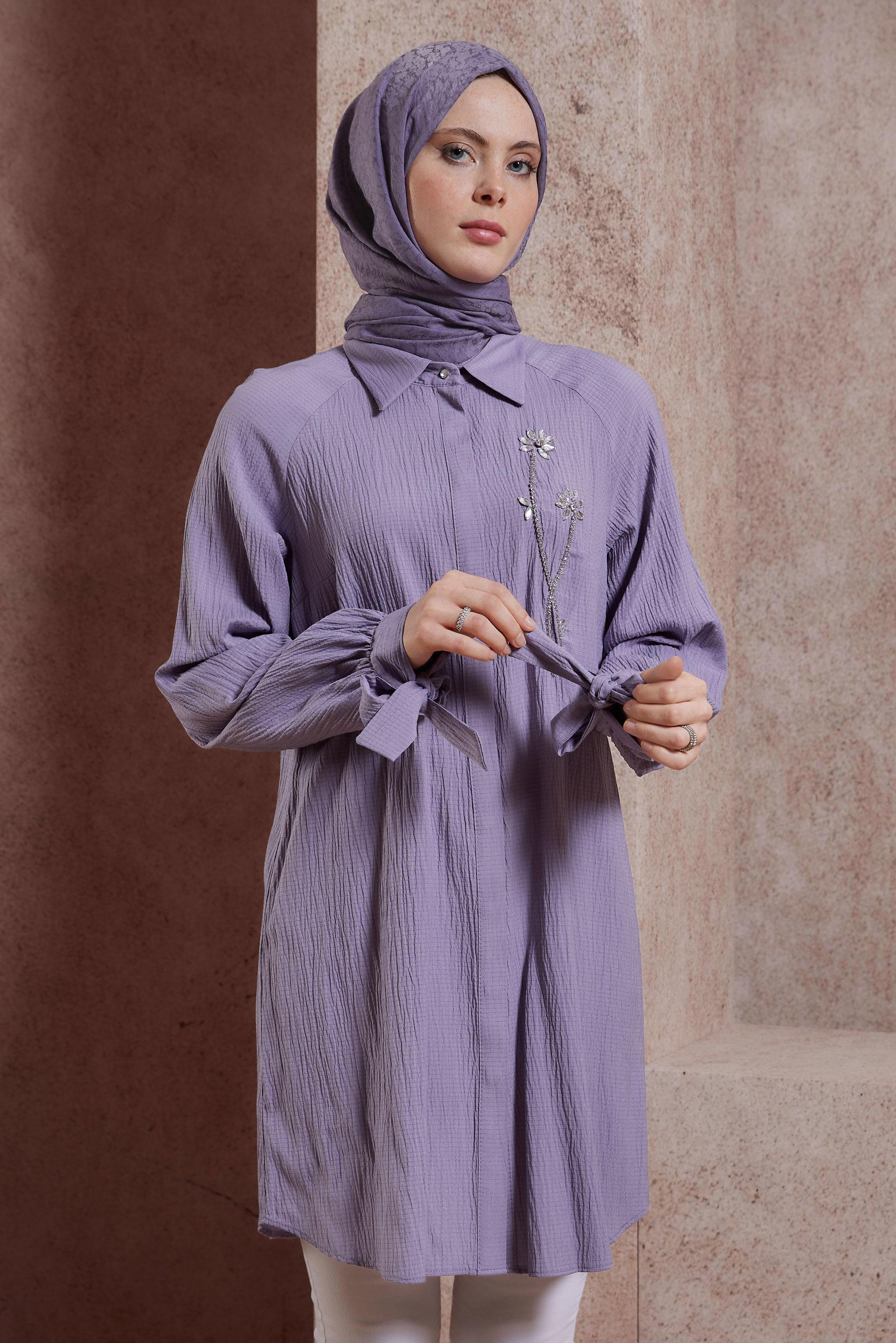 Tesettür giyim MÜRDÜM TAŞ BASKILI TUNİK 43921