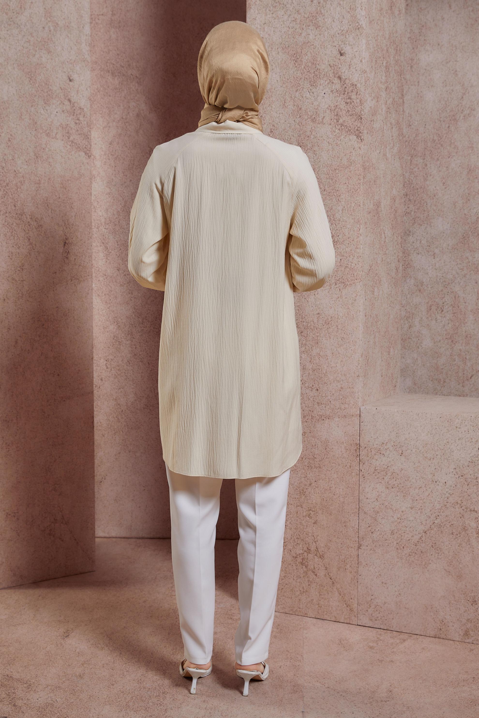 Tesettür giyim EKRU TAŞ BASKILI TUNİK 43921