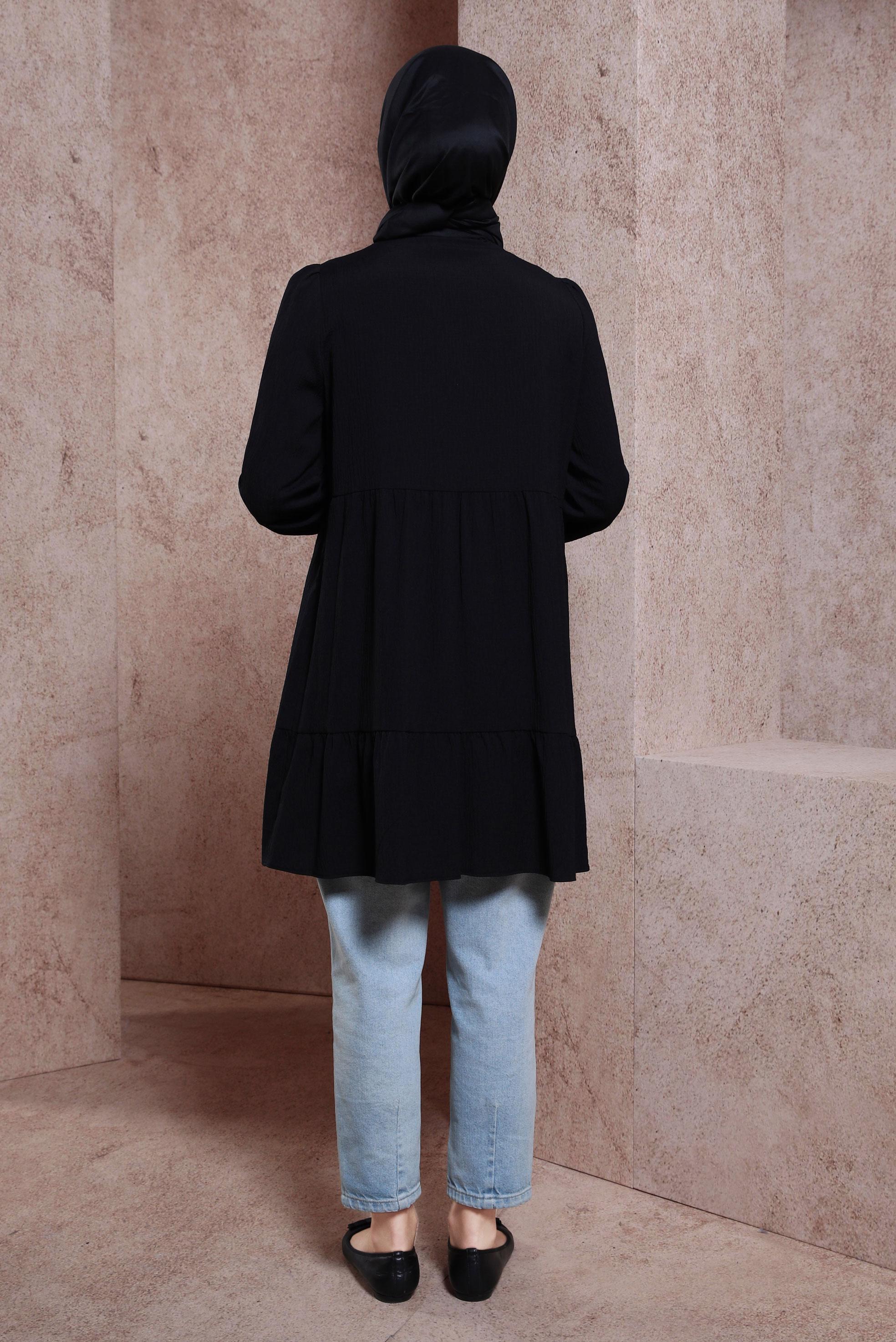 Tesettür giyim SİYAH PÜSKÜL DETAYLI TUNİK 43926