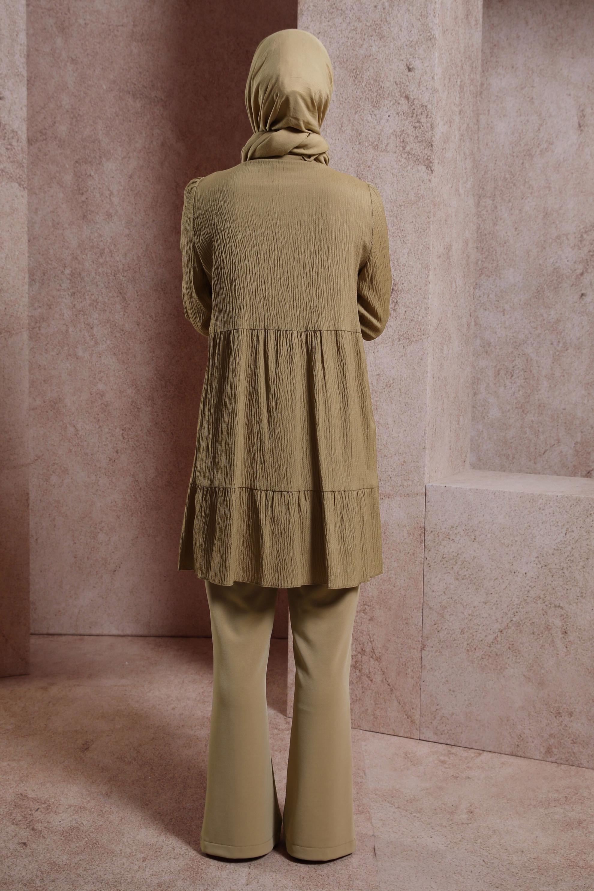 Tesettür giyim KAHVE PÜSKÜL DETAYLI TUNİK 43926