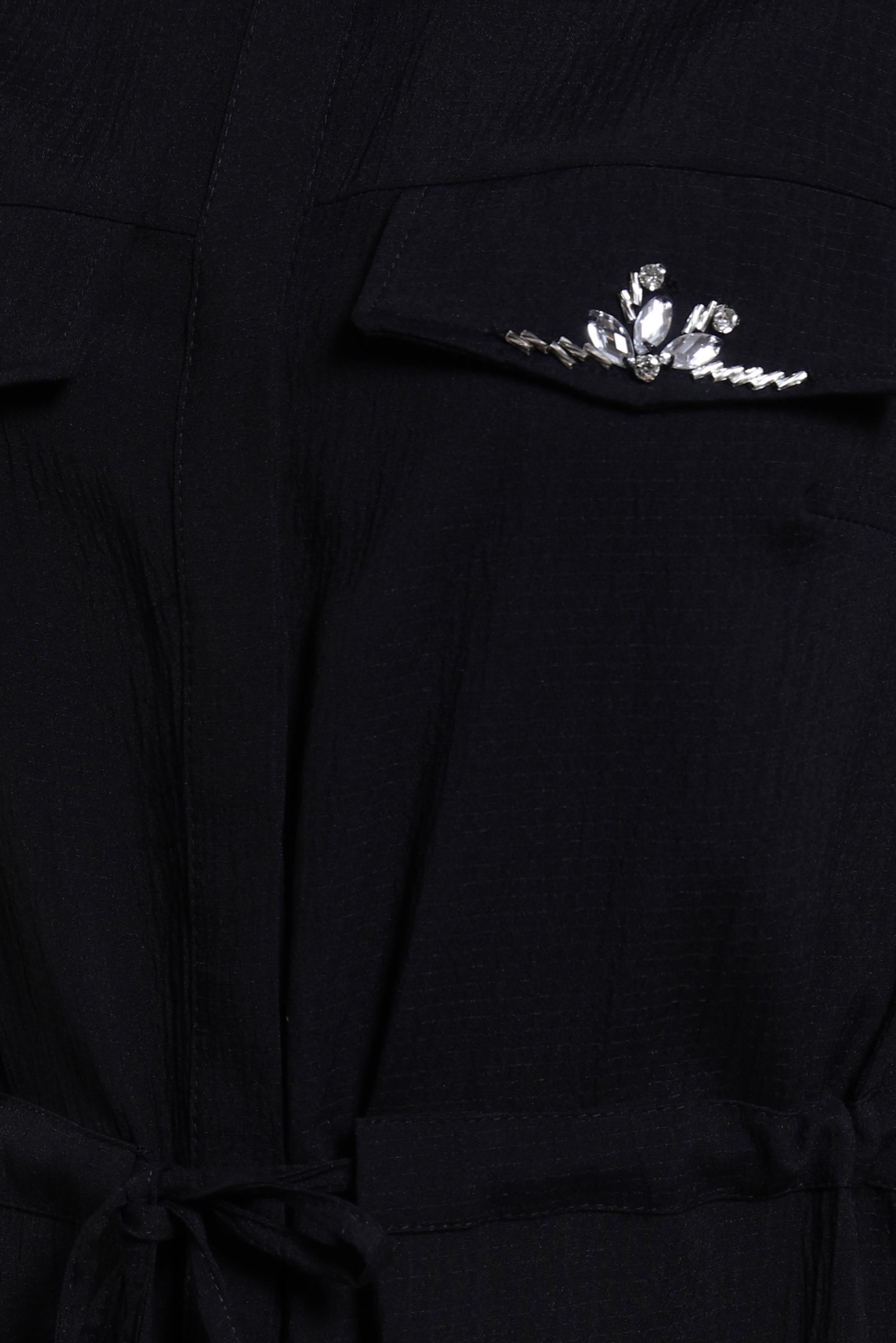 Tesettür giyim SİYAH TAŞLI BELİ BÜZGÜLÜ TUNİK 43930