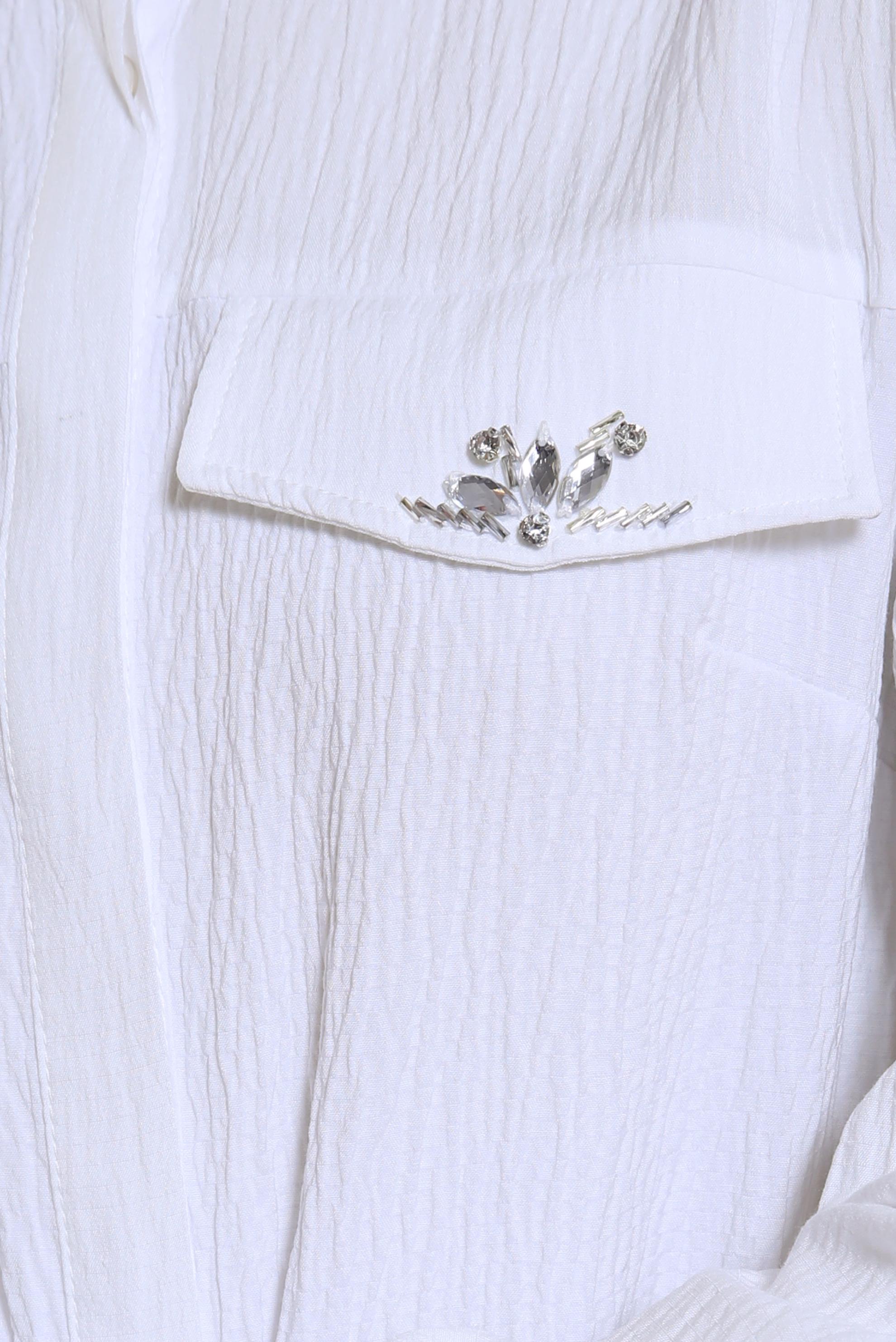 Tesettür giyim BEYAZ TAŞLI BELİ BÜZGÜLÜ TUNİK 43930