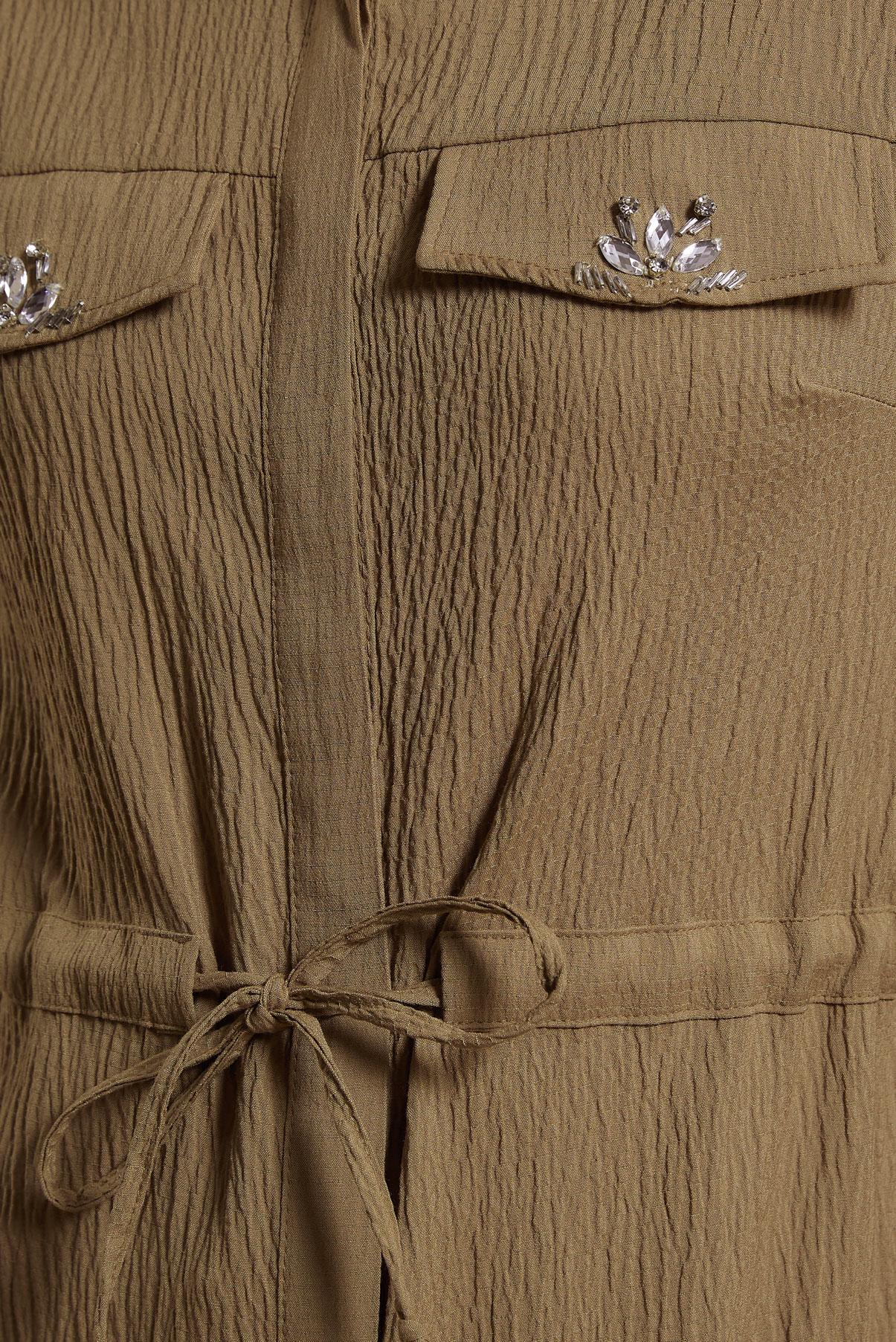 Tesettür giyim KAHVE TAŞLI BELİ BÜZGÜLÜ TUNİK 43930