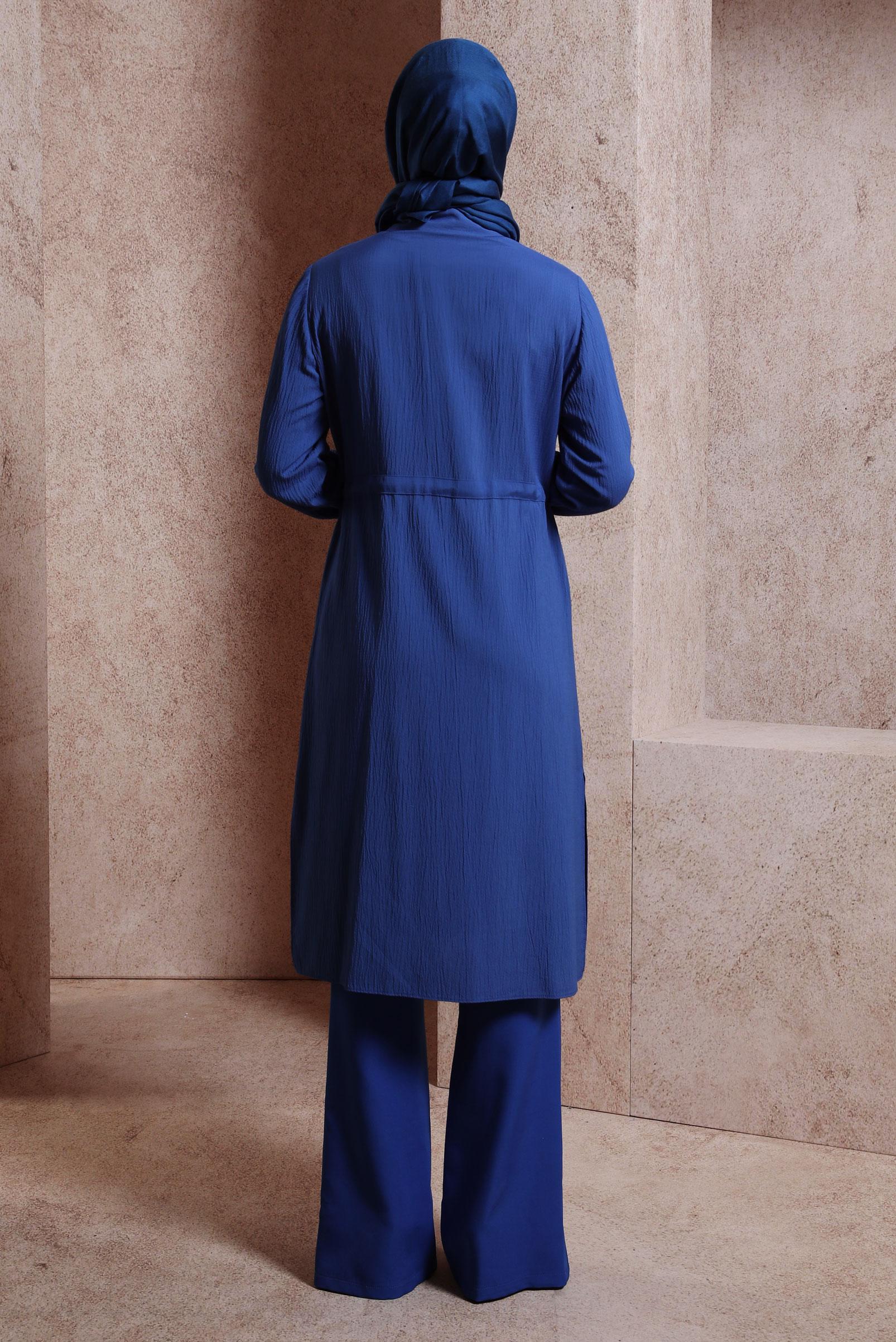 Tesettür giyim LACİVERT TAŞLI BELİ BÜZGÜLÜ TUNİK 43930