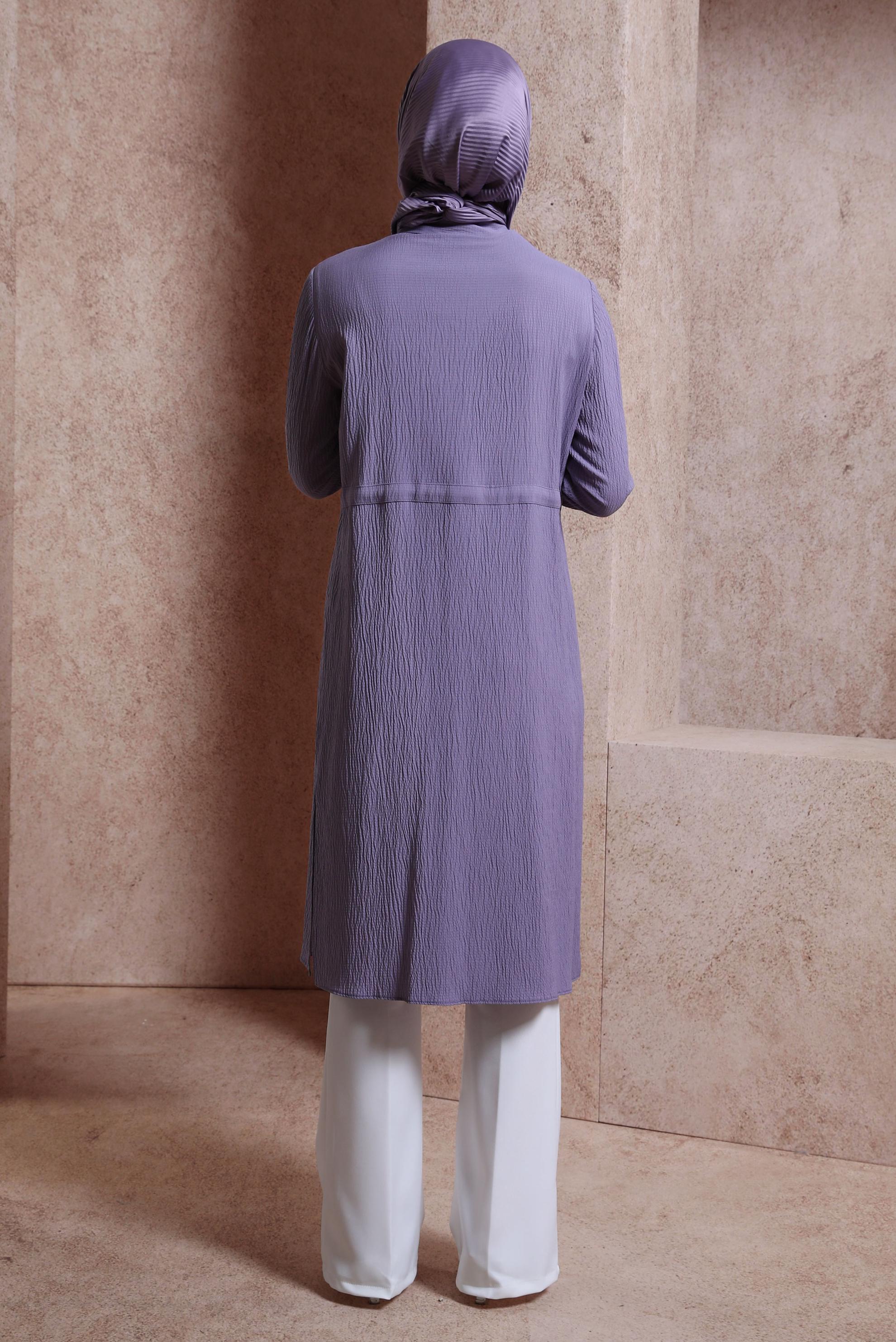 Tesettür giyim MÜRDÜM TAŞLI BELİ BÜZGÜLÜ TUNİK 43930