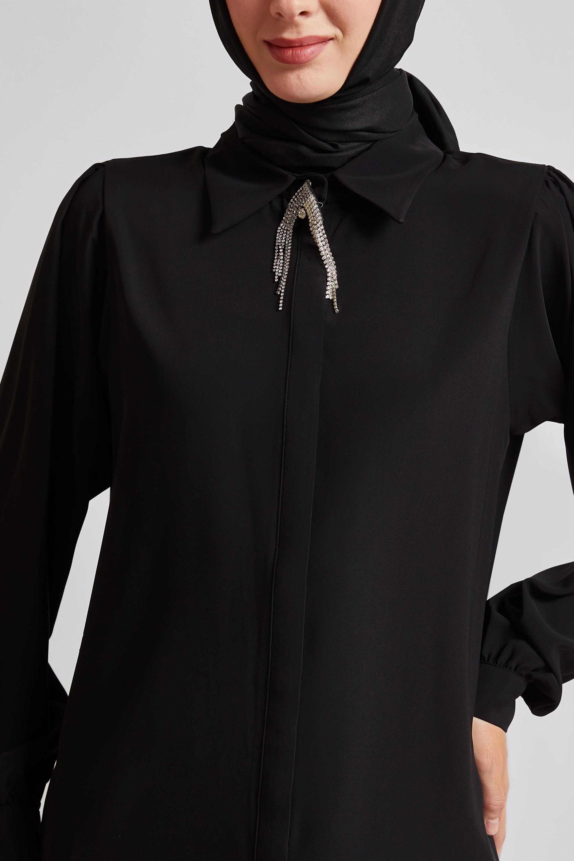 Tesettür giyim SİYAH BROŞLU TUNİK 44200