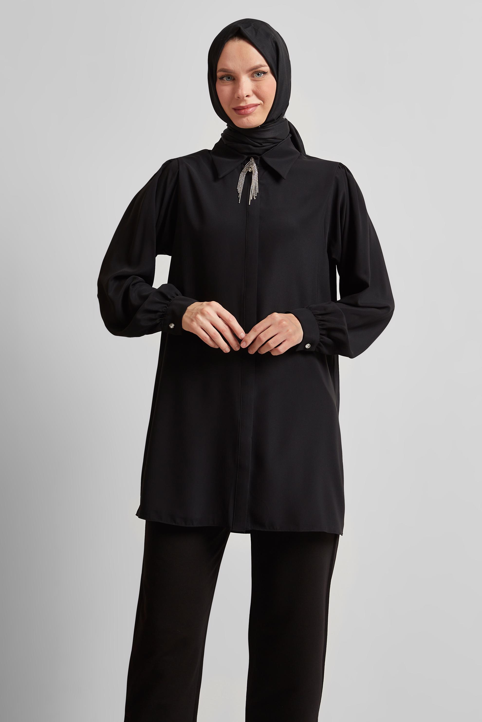 Tesettür giyim SİYAH BROŞLU TUNİK 44200